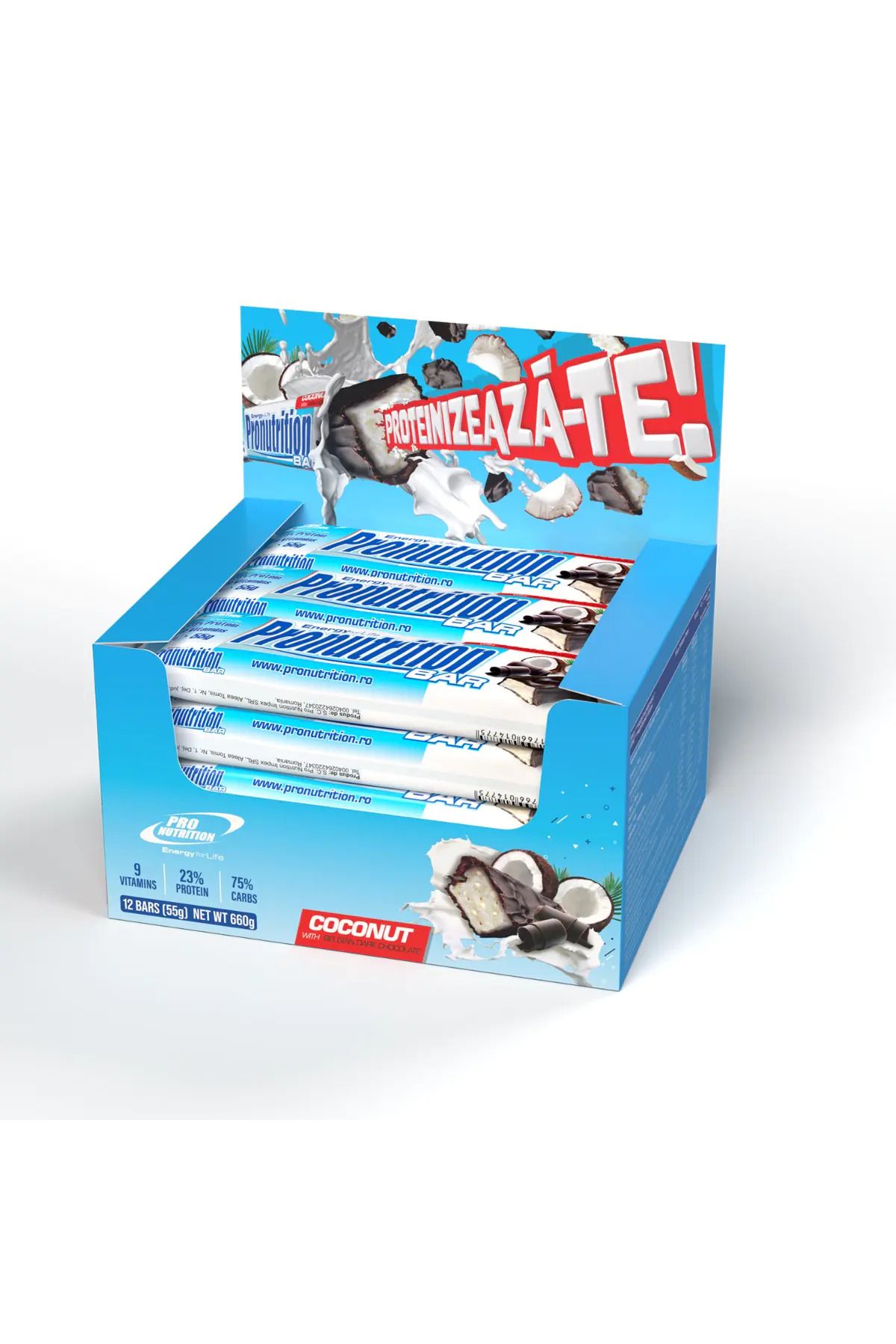 Pro Nutrition Cutie Batoane Proteice, Pronutrition Bar Cocos 12 Bucăți X 55g - One Size