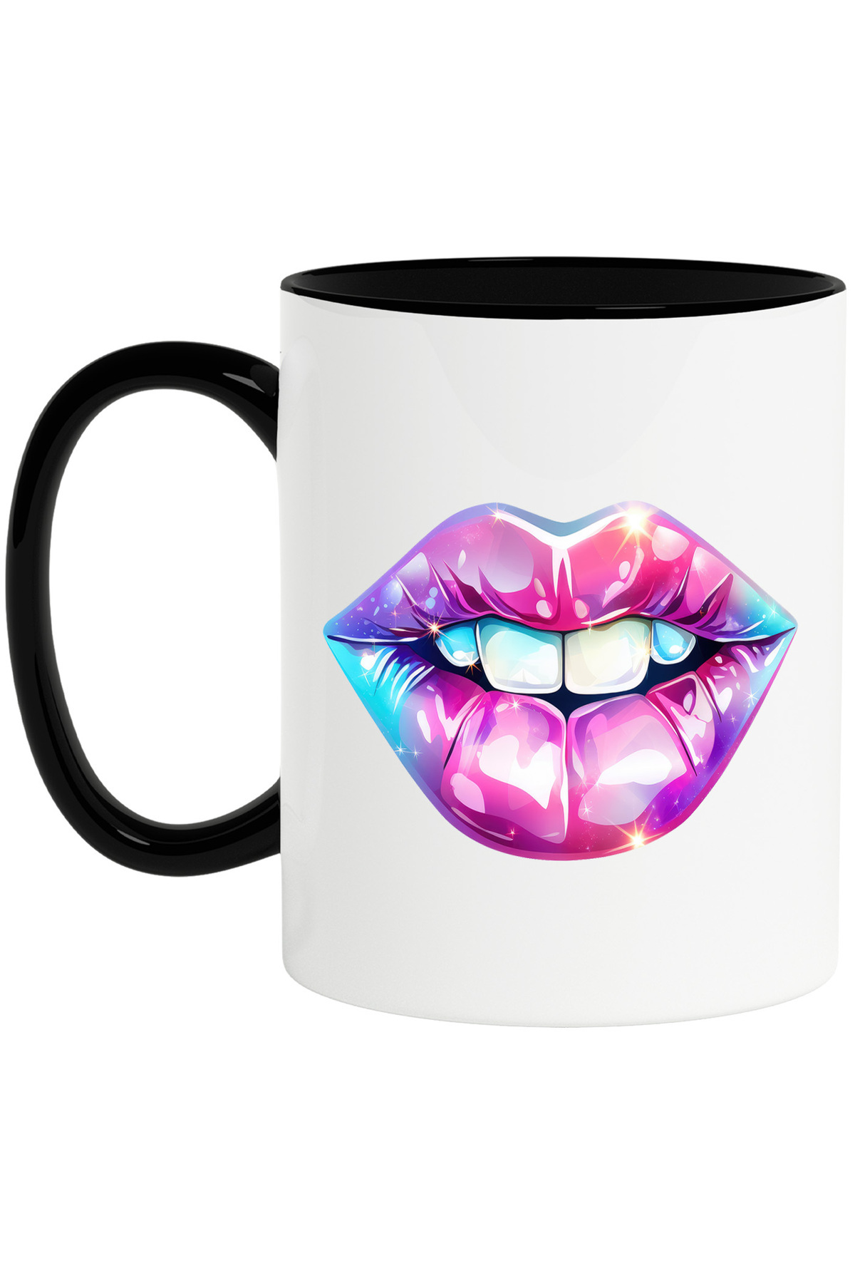 StoryGift Romania Cana Cu Buze Stralucitoare | Mov | Roz | Dinti | Sclipici | Abstract | Gura | Il, Cu Maner Negru - One Size