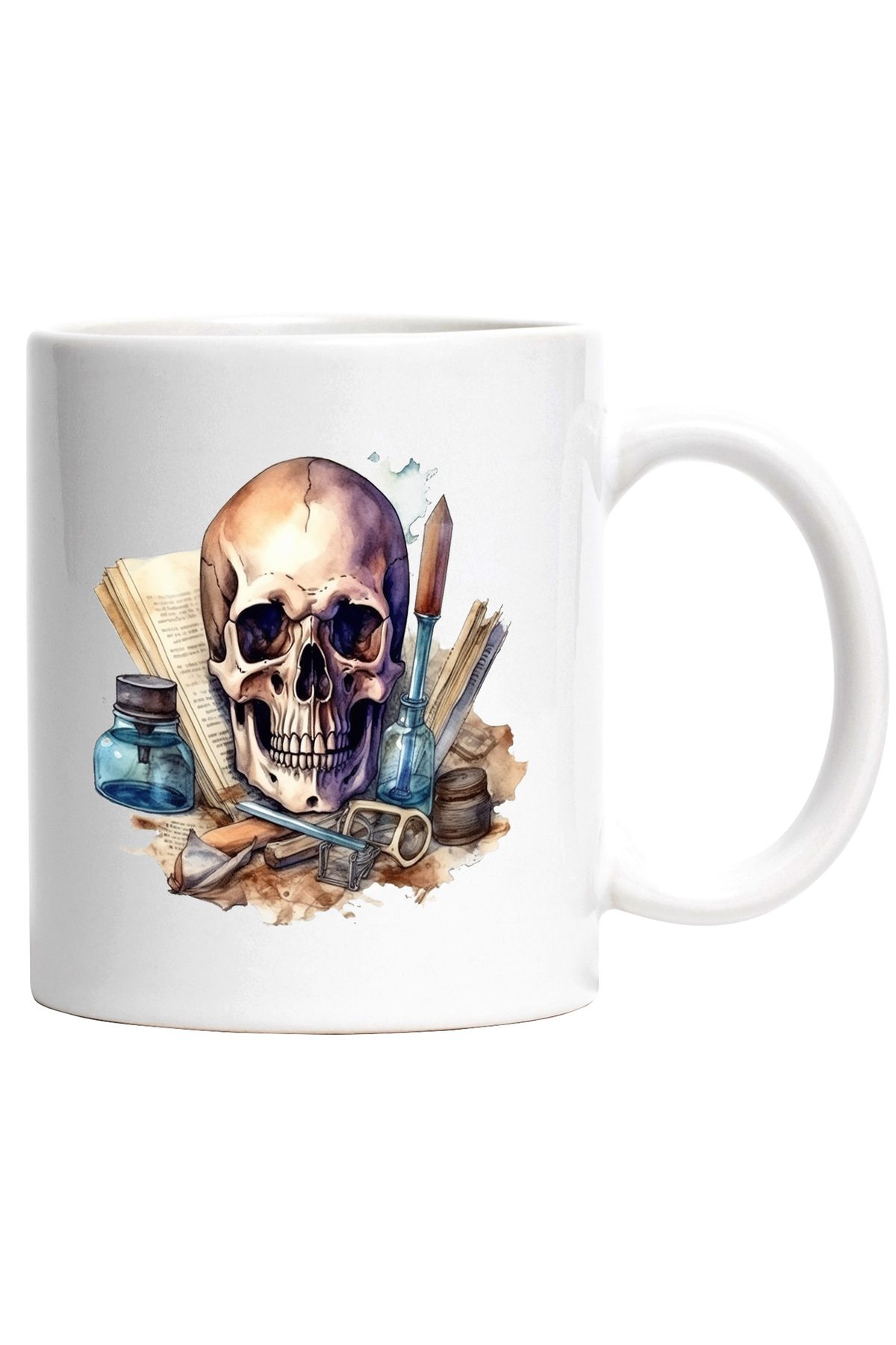 StoryGift Romania Cana Cu Craniu, Carte, Sticlute, Cerneala, Cristal, Medicina, Multicolor 330 Ml,, Cu Maner Alb - One Size