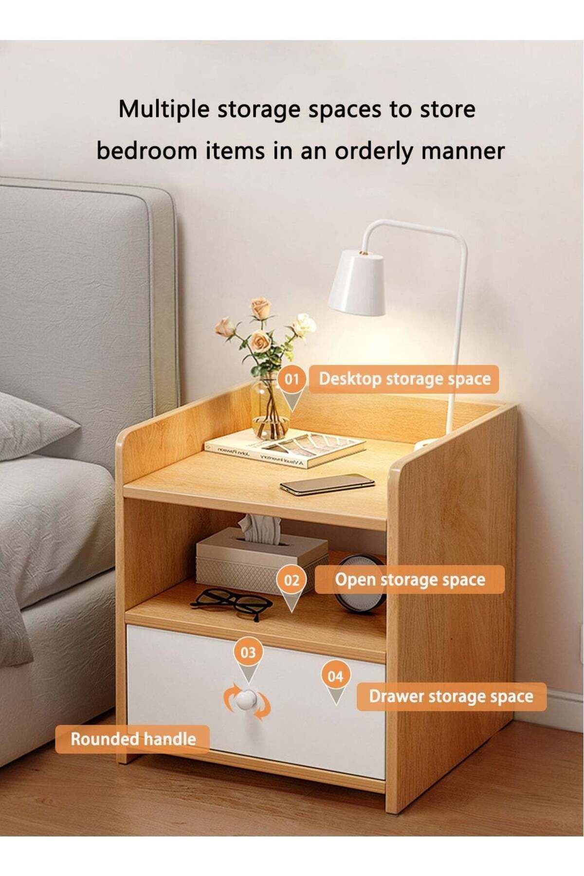 soufa dibaj-Nightstand with Drawer and Open Storage Shelf, Modern Side Table Nordic Style Small Night Stand 2