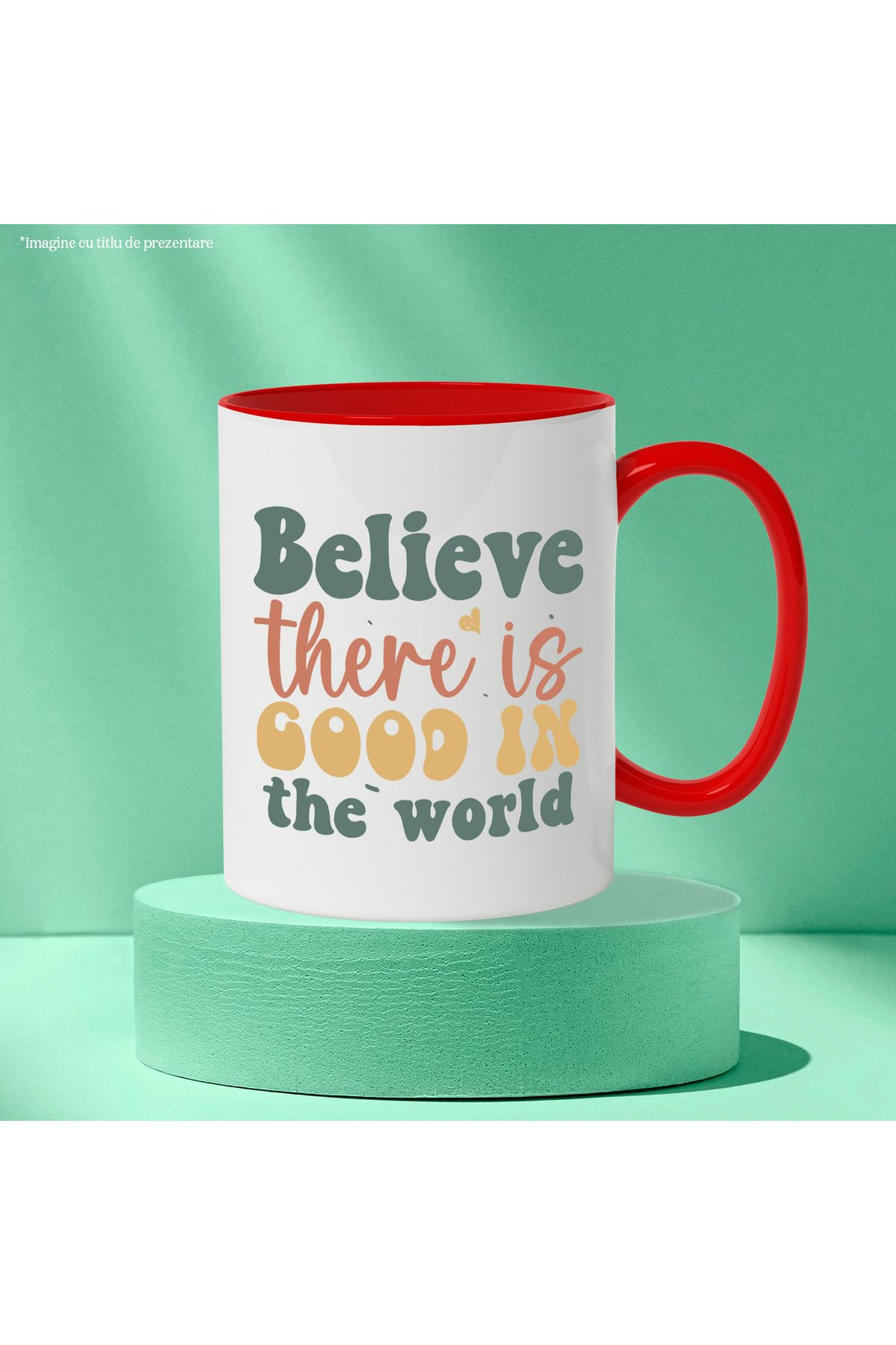 StoryGift Romania-Mug with heart and the message "Do you believe there is good in the world" with Red Handle, With R,STG Handle. 3