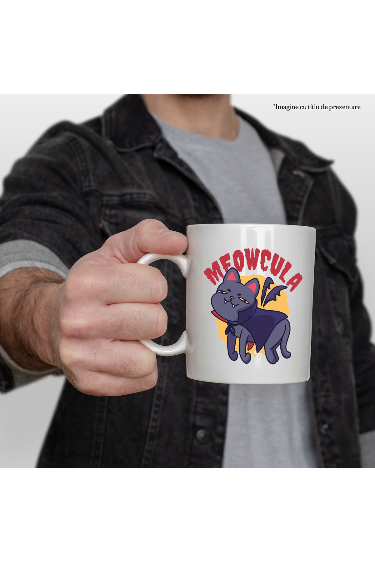 StoryGift Romania-Mug With Message Meowcula, Vampire, Cat, Fangs, Wings, Bat, Multicolor 330 ml,, With White Handle 2