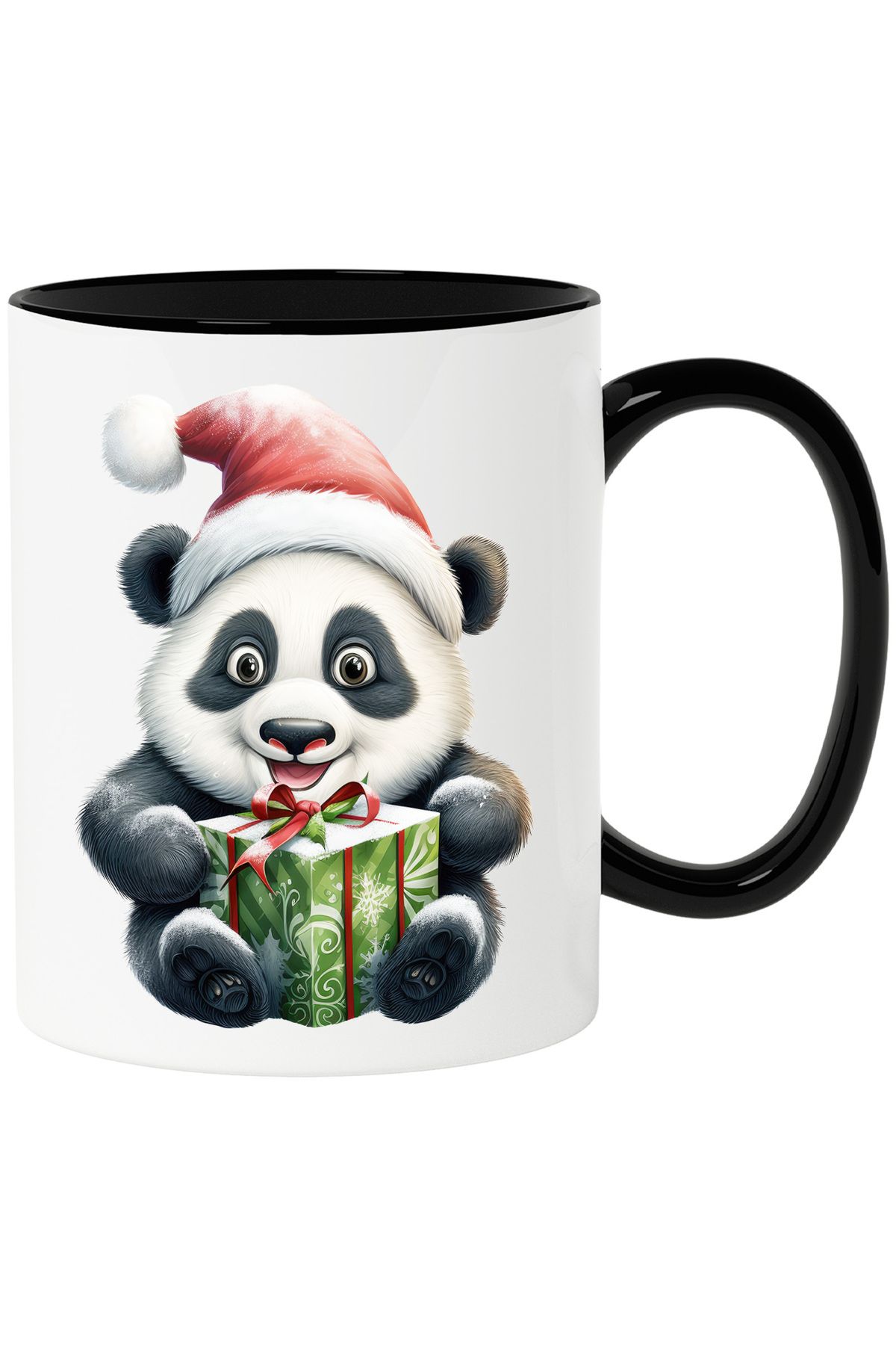StoryGift Romania Cana Cu Un Urs Panda Care Poarta O Caciula De Craciun | Ilustratie | A Primit Un, Cu Maner Negru - One Size