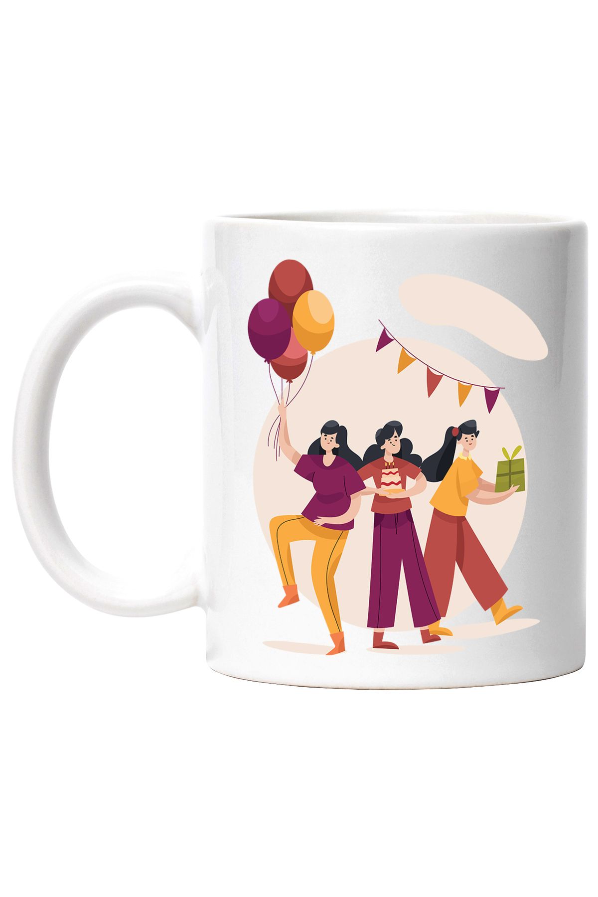 StoryGift Romania Cana Cu Aniversare, Baloane, Tort, Lumanari, Prieteni, Cutie De Cadou, Multicolo, Cu Maner Alb - One Size