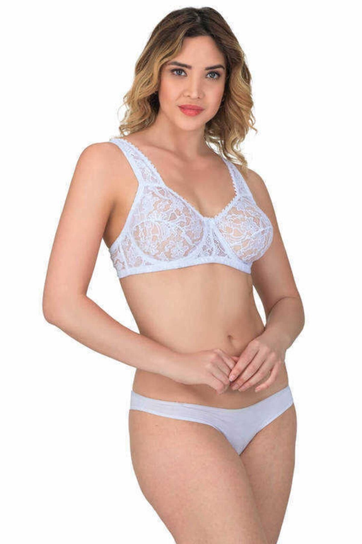 ASFSTORE BEYAZ MI Emay 178 B Balenli Dantelli Sütyen