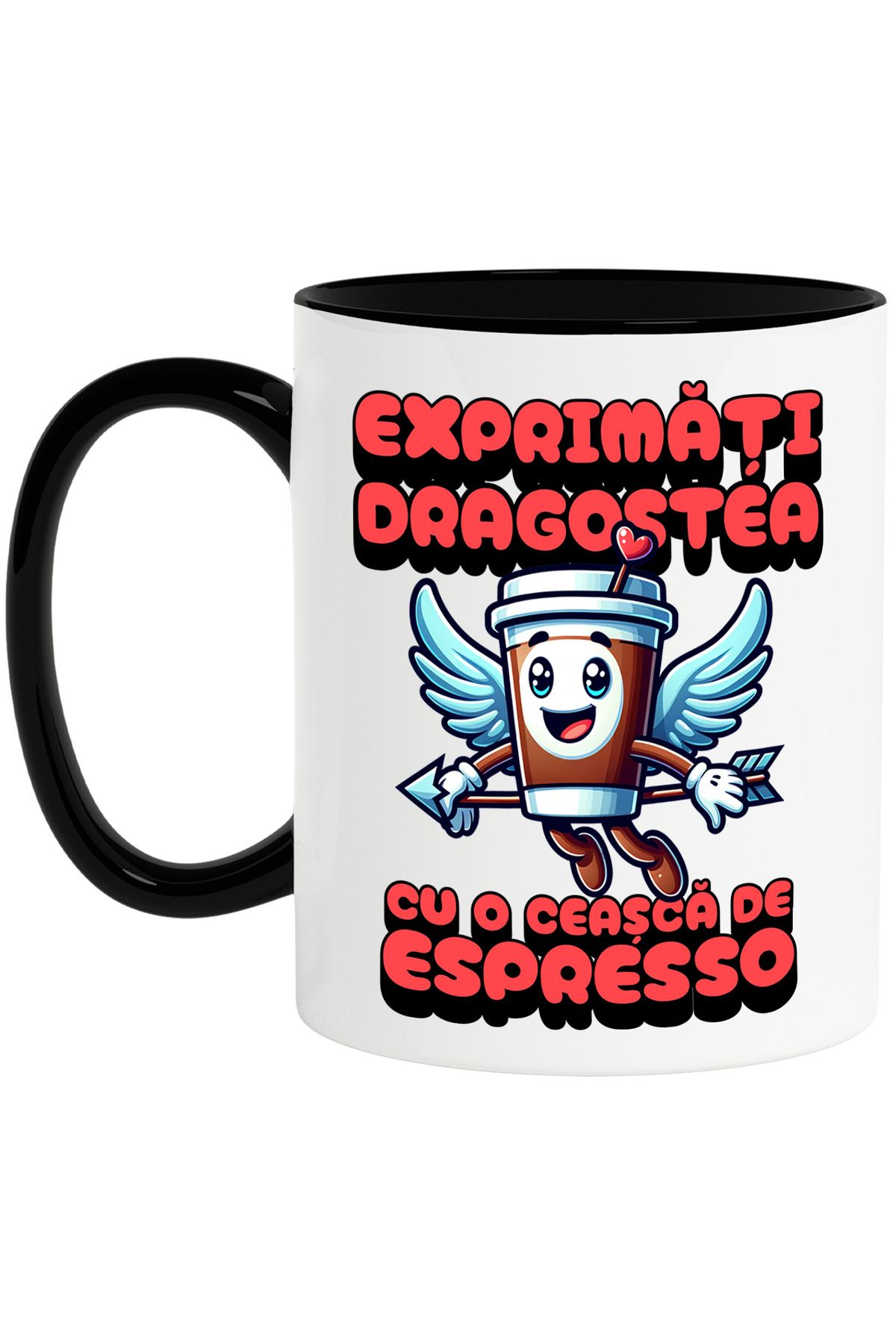 StoryGift Romania Cana Exprimati Dragostea Cu O Ceasca De Espresso, 330ml, Ceramica Cu Maner Negru, Cu Maner Negru - One Size