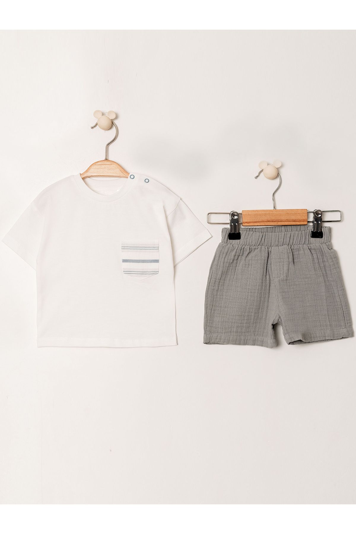 Kidaxi Müslin Tişört Şort Takım | Erkek Bebek Yazlık 2’li Set | 3-24 Ay | KD53216