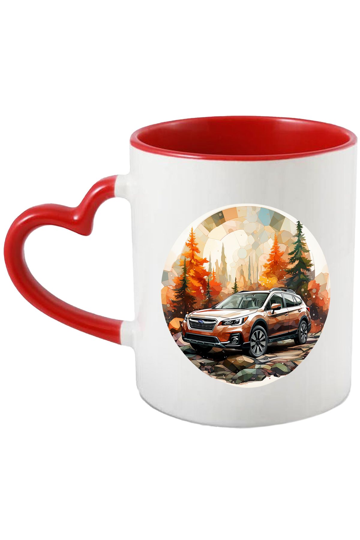 StoryGift Romania Cana Cu Masina, Toamna, Pietre, Padure, Brazi, Multicolor 330 Ml, Ceramica Cu Ma, Cu Maner Inim - One Size