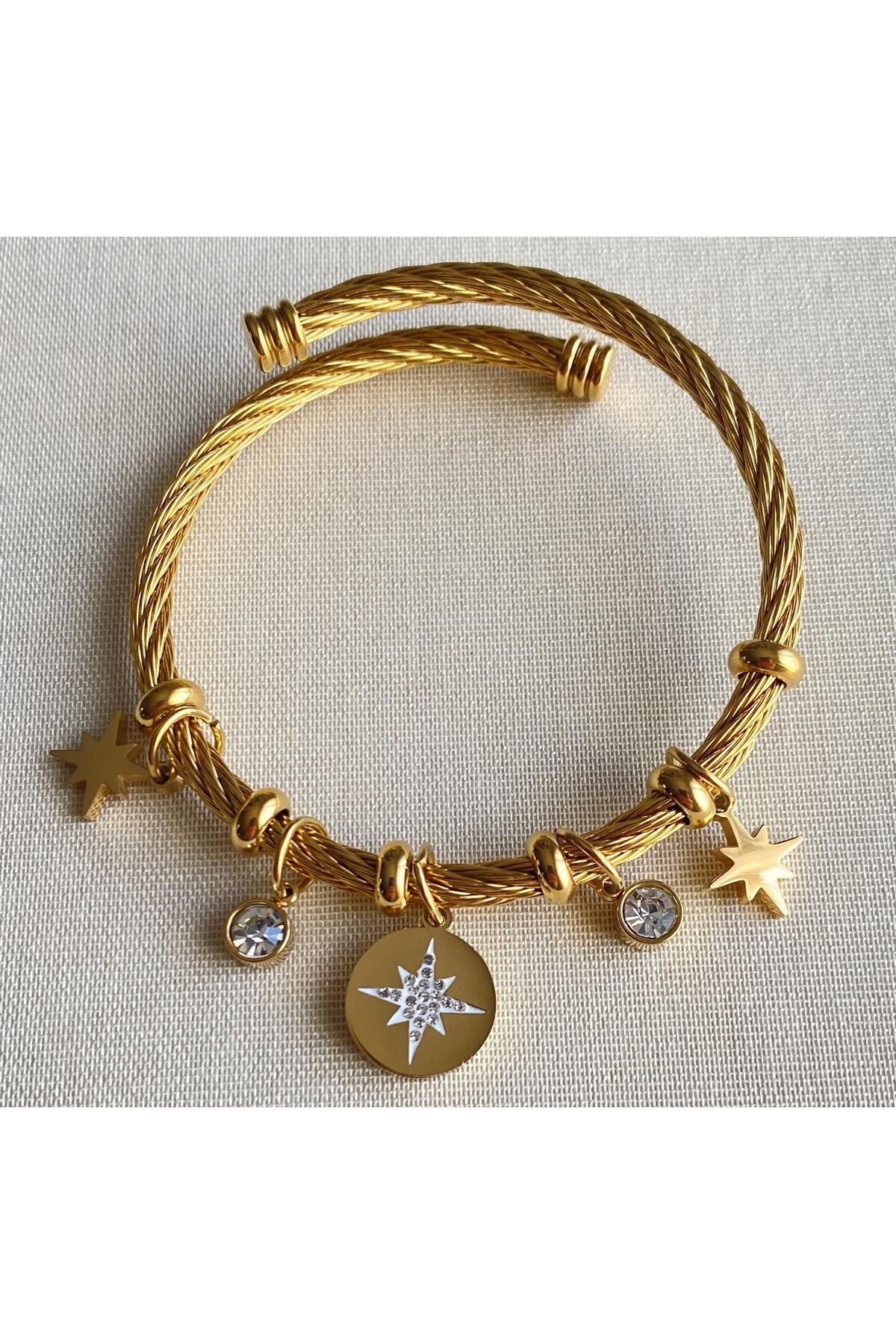 FIERA JEWELRY Ayarlanabilir Kuzey Yıldızı Charm Kadın Çelik Bileklik