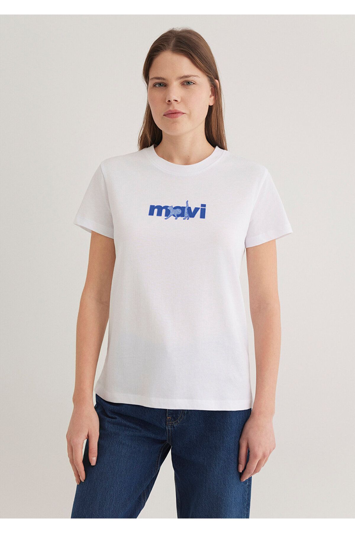 Mavi-Weißes T-Shirt mit Katzenmuster, normale Passform/normale Passform 1613287 -620 4