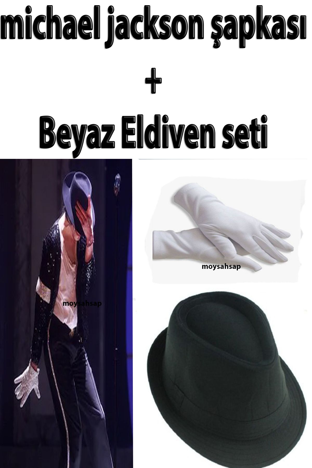 moysahsap party&ahşap michael jackson şapkası Ve Beyaz Eldiven Seti