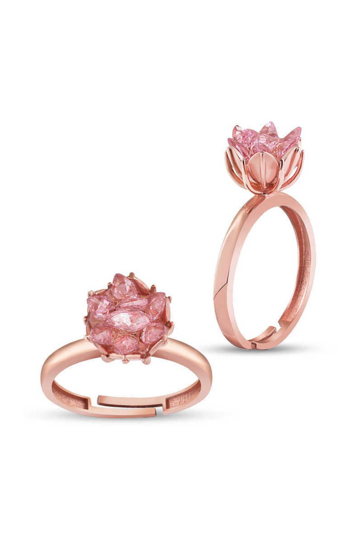 ecepazarlama Gümüş Rose Pembe Lotus Çiçeği Yüzük