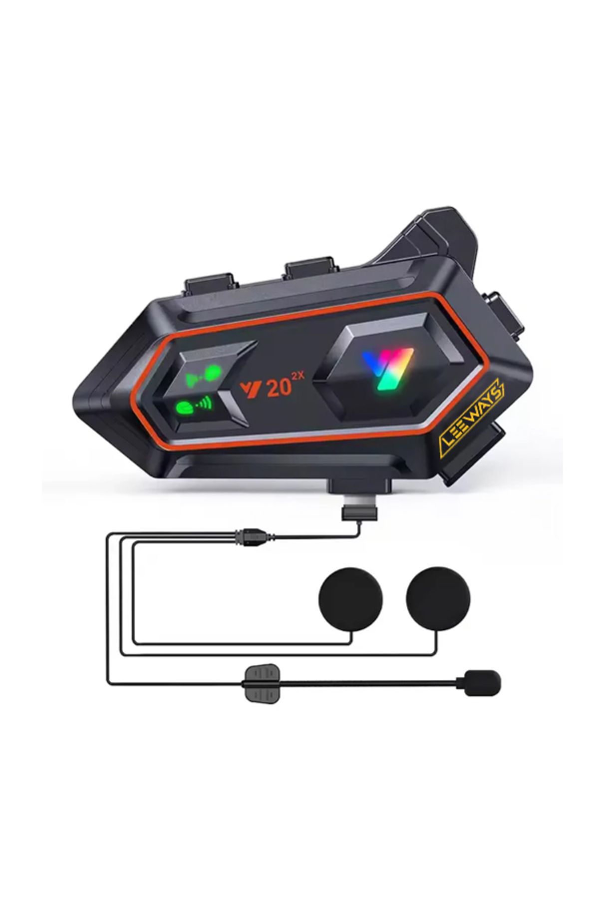 leeways Y20 2X 1000m Telsiz Mesafeli Özellikli 2 Kişi Bağlantılı Bluetooth Kask Kulaklık Ekranlı Fenerli Mot