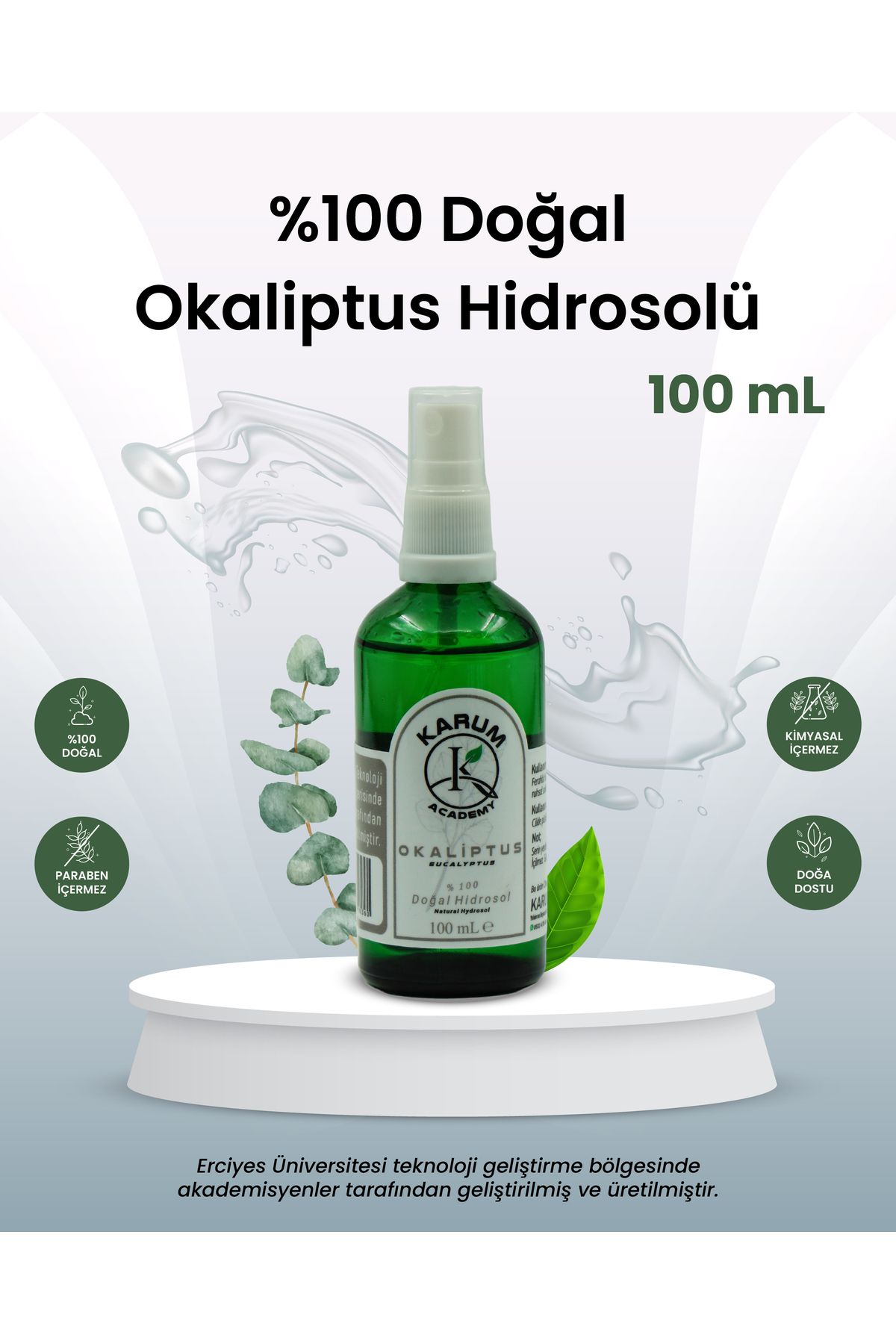 karum academy Okaliptus Hidrosolü Ferahlatıcı ve Arındırıcı Doğal Bitki Suyu 100mL