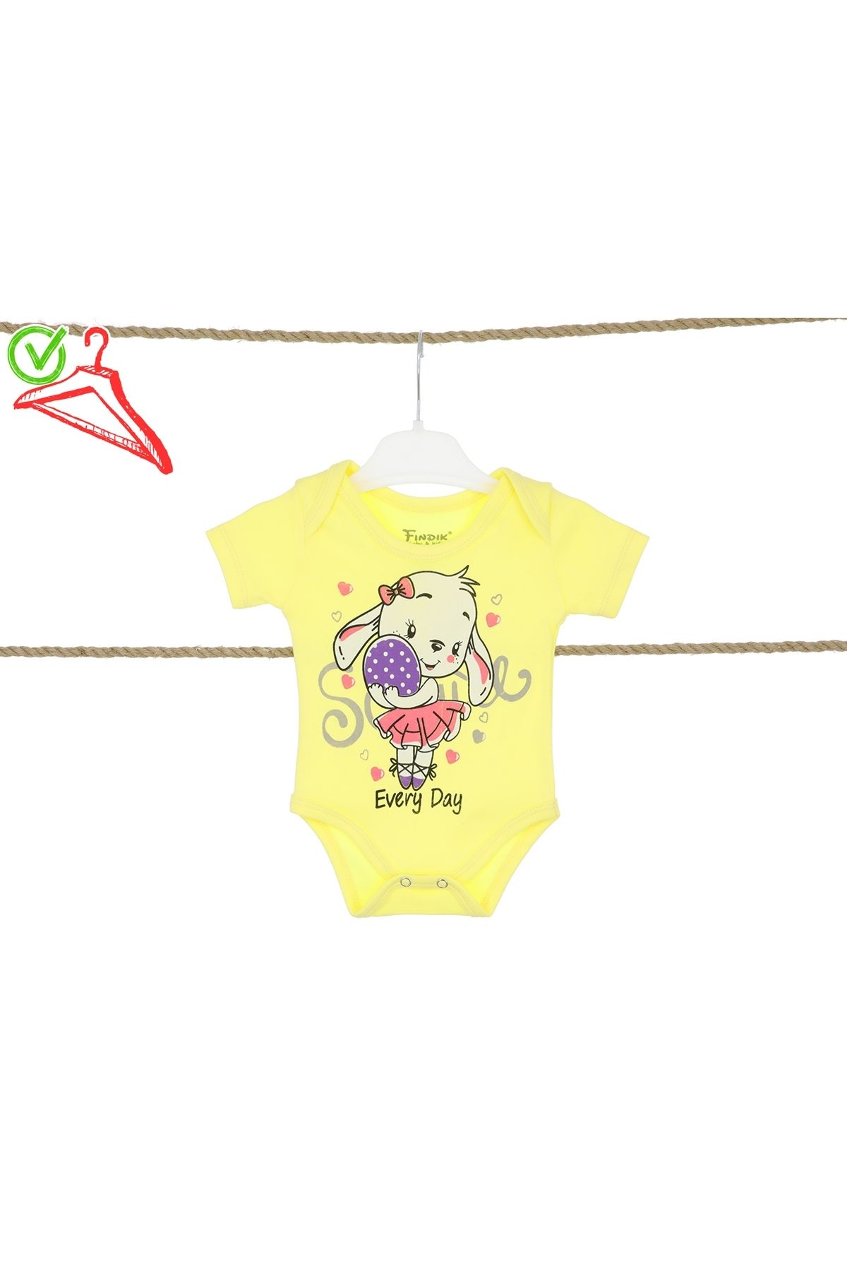 Fındık Baby&Kids Kız Bebek Kısa Kol Zıbın Body Çıtçıtlı Baskılı