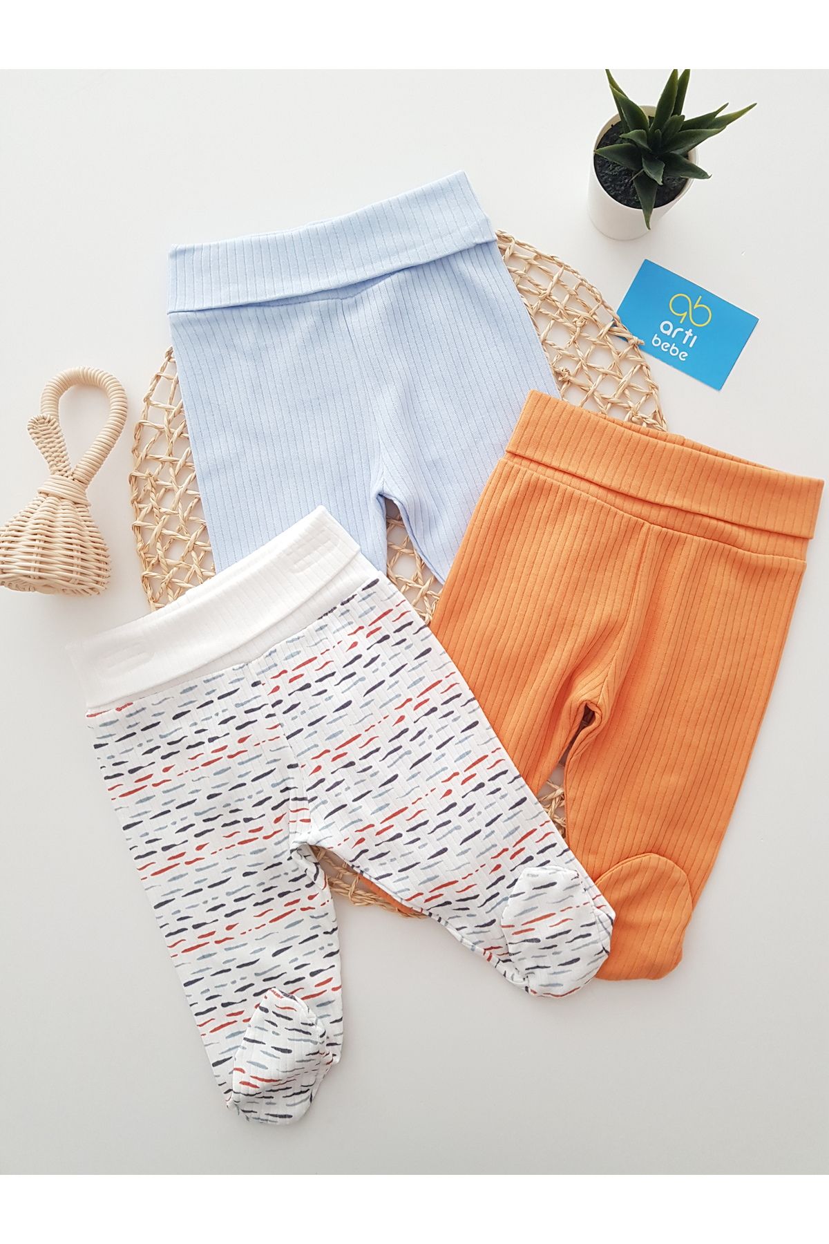 artıbebe Çizgili 3lü Alt %100 Pamuklu Likralı Penye Yenidoğan Bebek Pantolon&Tek Alt&Pijama&Patikli alt