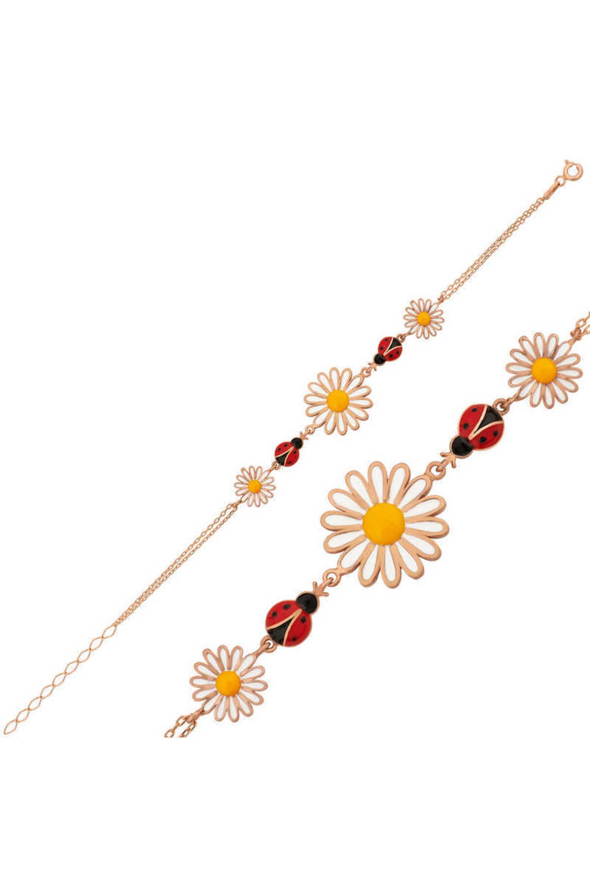 ecepazarlama Gümüş Rose Uğur Böcekli Papatya Bileklik