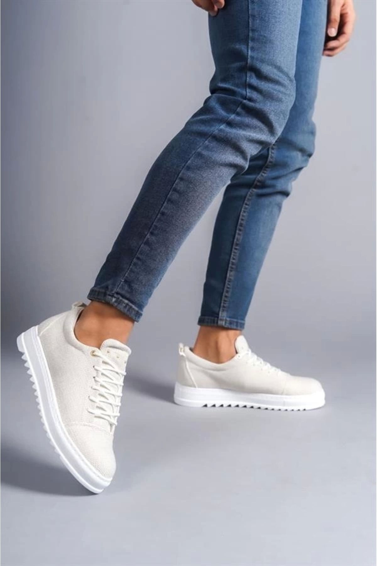 Store SLW152 Cool Bağcıklı Keten Erkek Günlük Spor Klasik Ayakkabı KBT - Beyaz