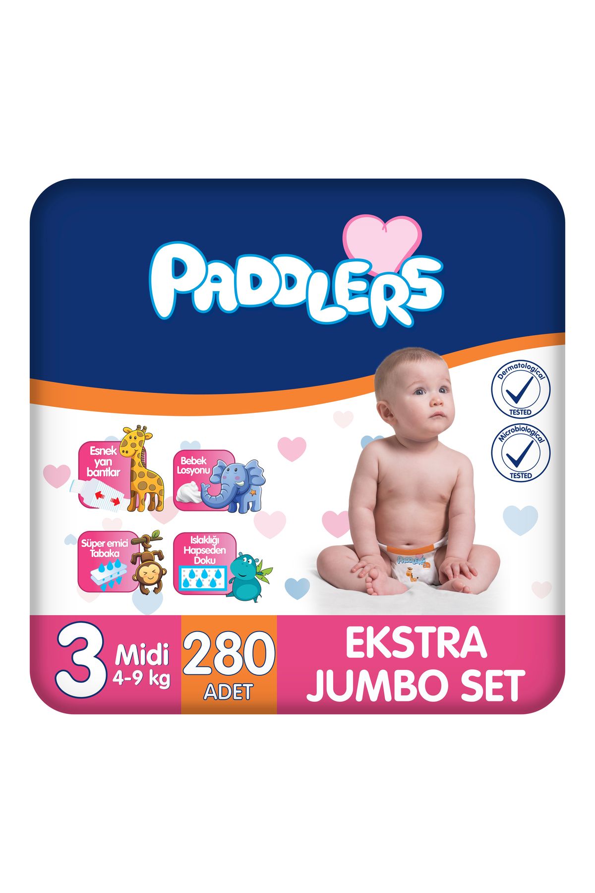 Paddlers Bebek bezi 3 Numara Midi 280 Adet (4-9 Kg) Ekstra Jumbo Set