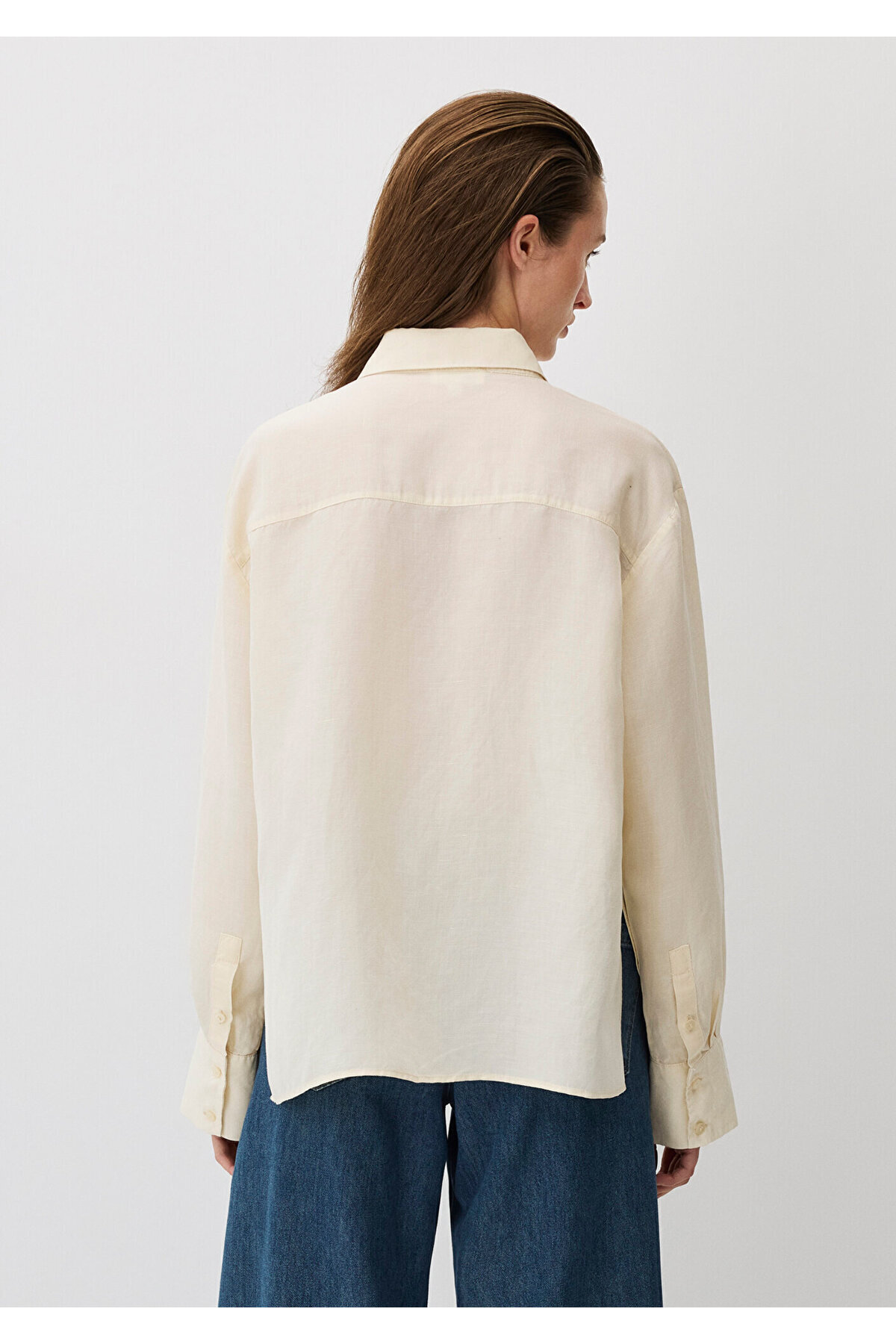 Ekru Tencel Tm Lyocell Karışımlı Gömlek Loose Fit / Bol Rahat Kesim 1211130-70068 — اکرو — تصویر 4 از 5