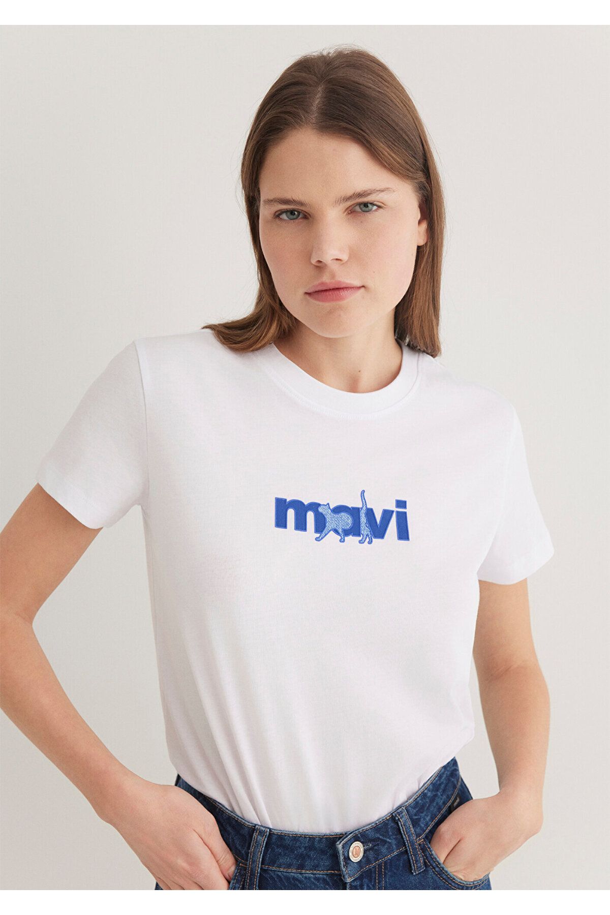 Mavi-Weißes T-Shirt mit Katzenmuster, normale Passform/normale Passform 1613287 -620 3