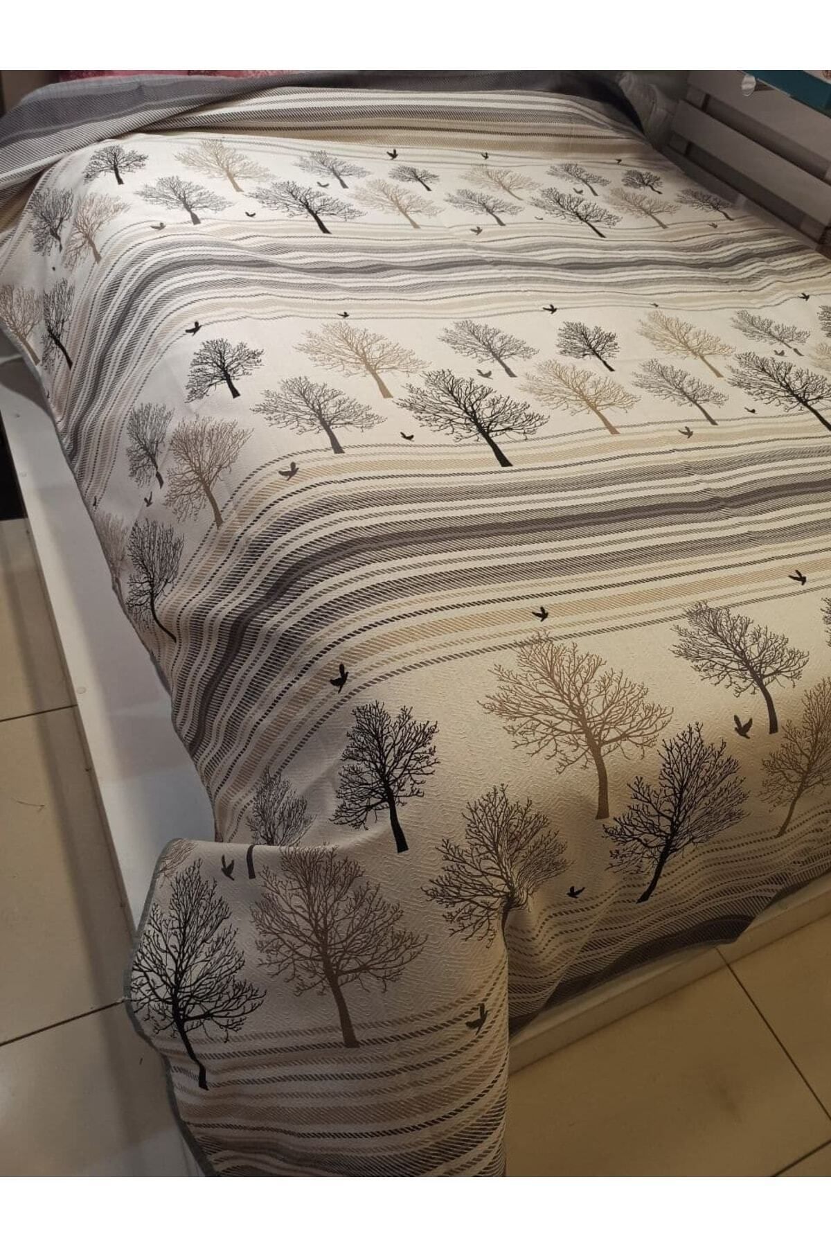ŞENER HOME-Life Tree Pattern Printed 200x240 CmDouble (BATTAL) Single Pike - Gray 5