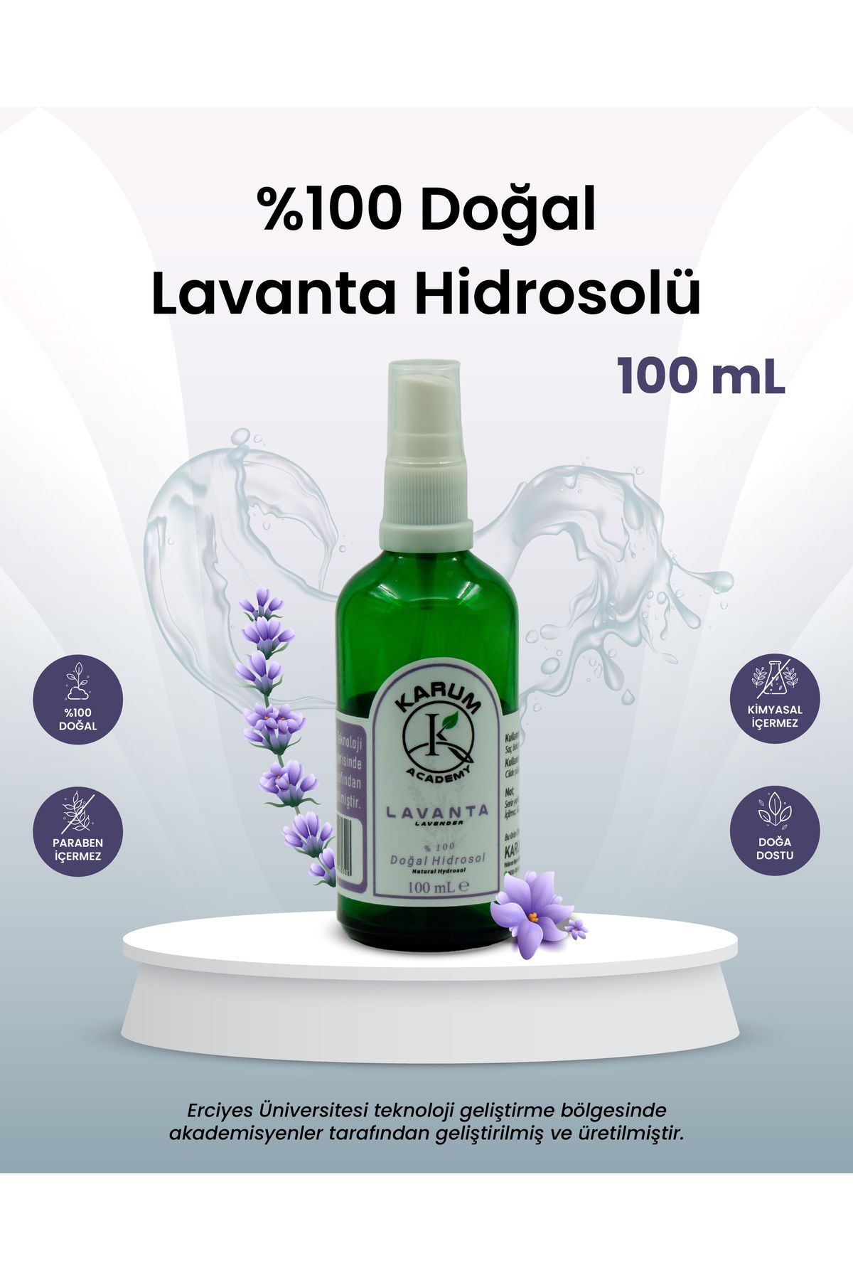 karum academy Lavanta Hidrosolü %100 Doğal & Yatıştırıcı Bitki Suyu 100mL