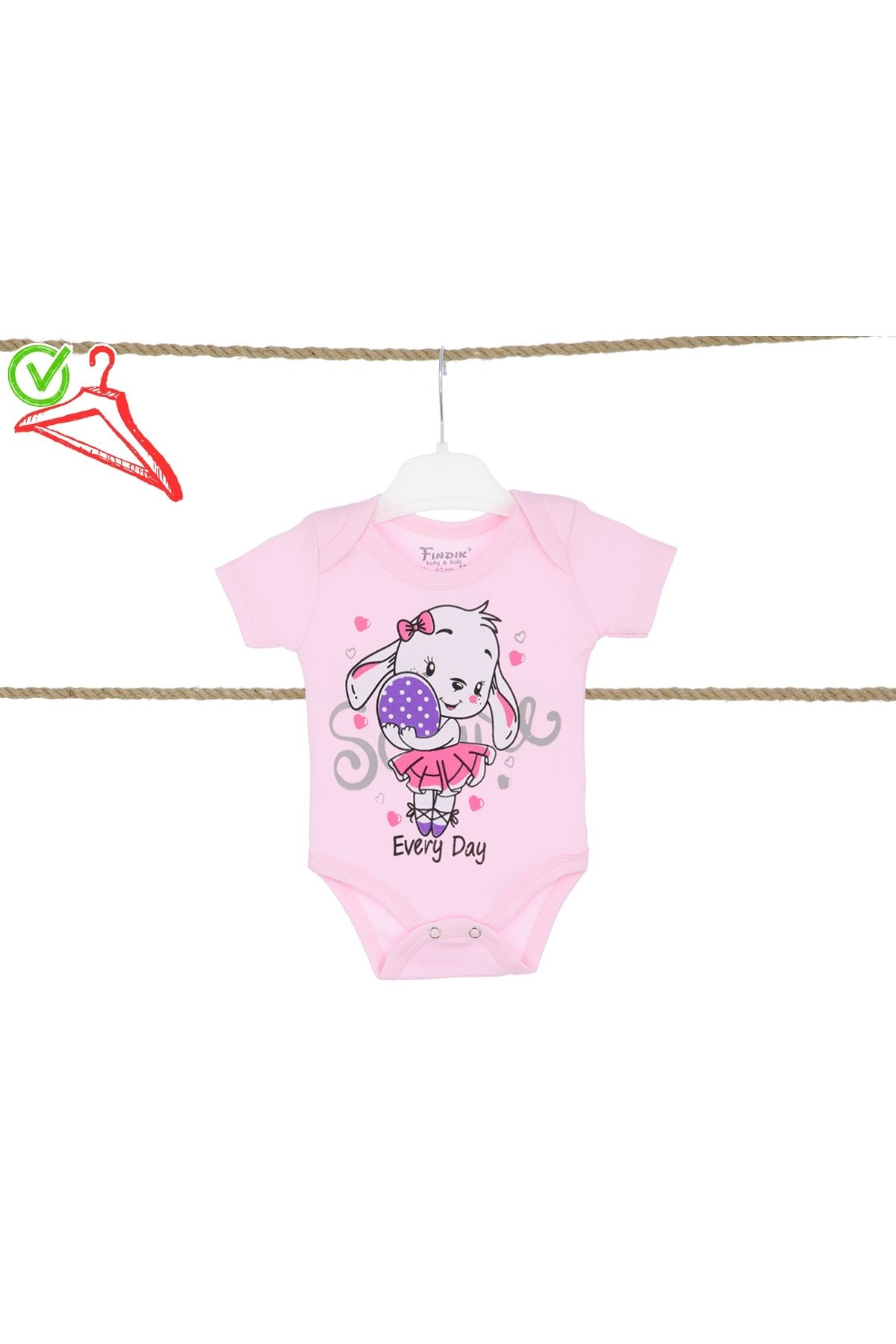 Fındık Baby&Kids Kız Bebek Kısa Kol Zıbın Body Çıtçıtlı Baskılı