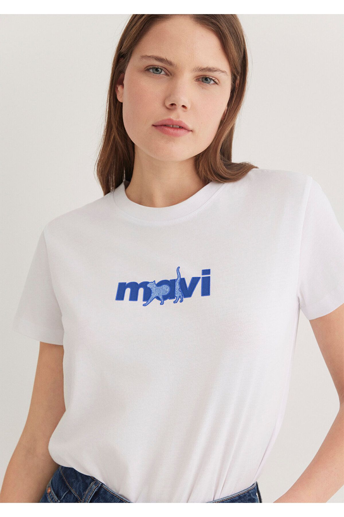 Mavi-Weißes T-Shirt mit Katzenmuster, normale Passform/normale Passform 1613287 -620 2
