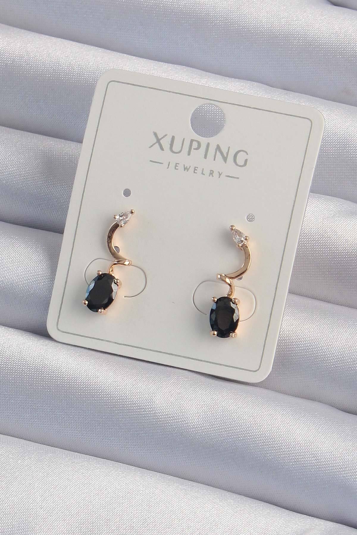 melfxxl eticaret Xuping Rose Renk Siyah Zirkon Taşlı Kıvrımlı Küpe - Lisinya