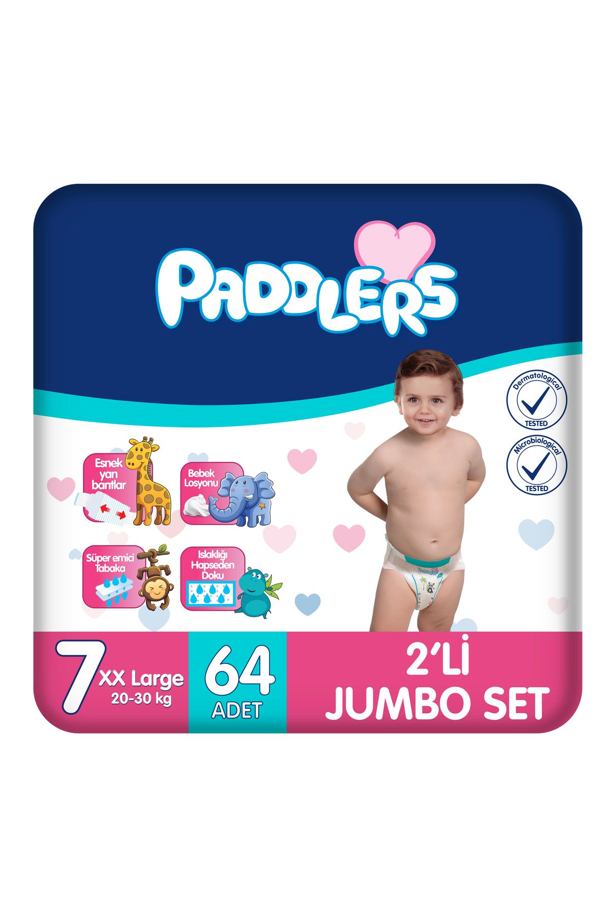 Paddlers Bebek Bezi 7 Numara XX-Large 64 Adet (20-30 Kg) 2'li Jumbo Set