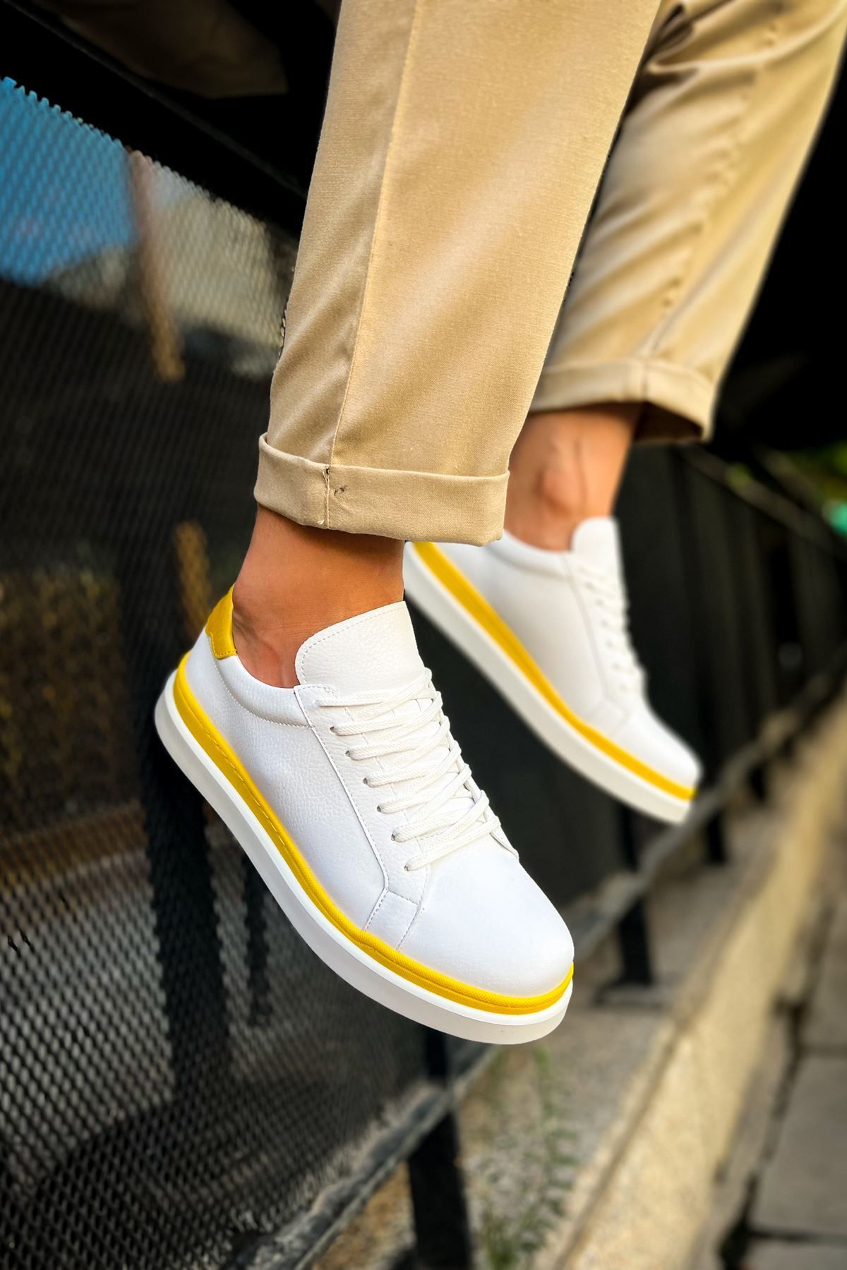 HİLALSHOP CH979 Santoni GBT Spor Erkek Ayakkabı BEYAZ/SARI