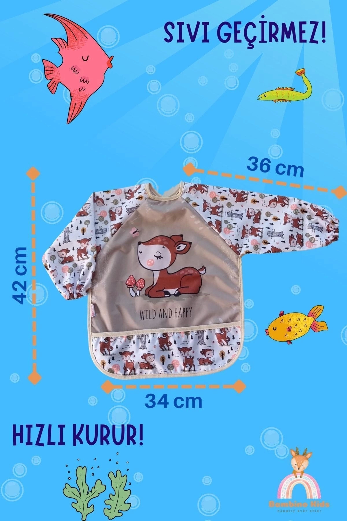 Bebechi Uzun Kollu Sıvı Geçirmez Mama Önlüğü 2'li Set (6-24 AY) Safari-karaca fotoğrafı 2 (önizleme)