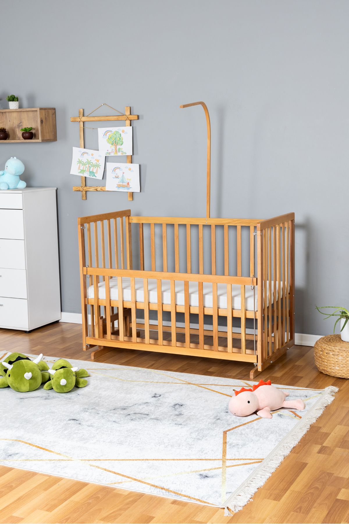 Carino Wins Ahşap Beşik Anne Yanı Yeni Doğan Asya Organik Bebek Beşiği TEK YATAK