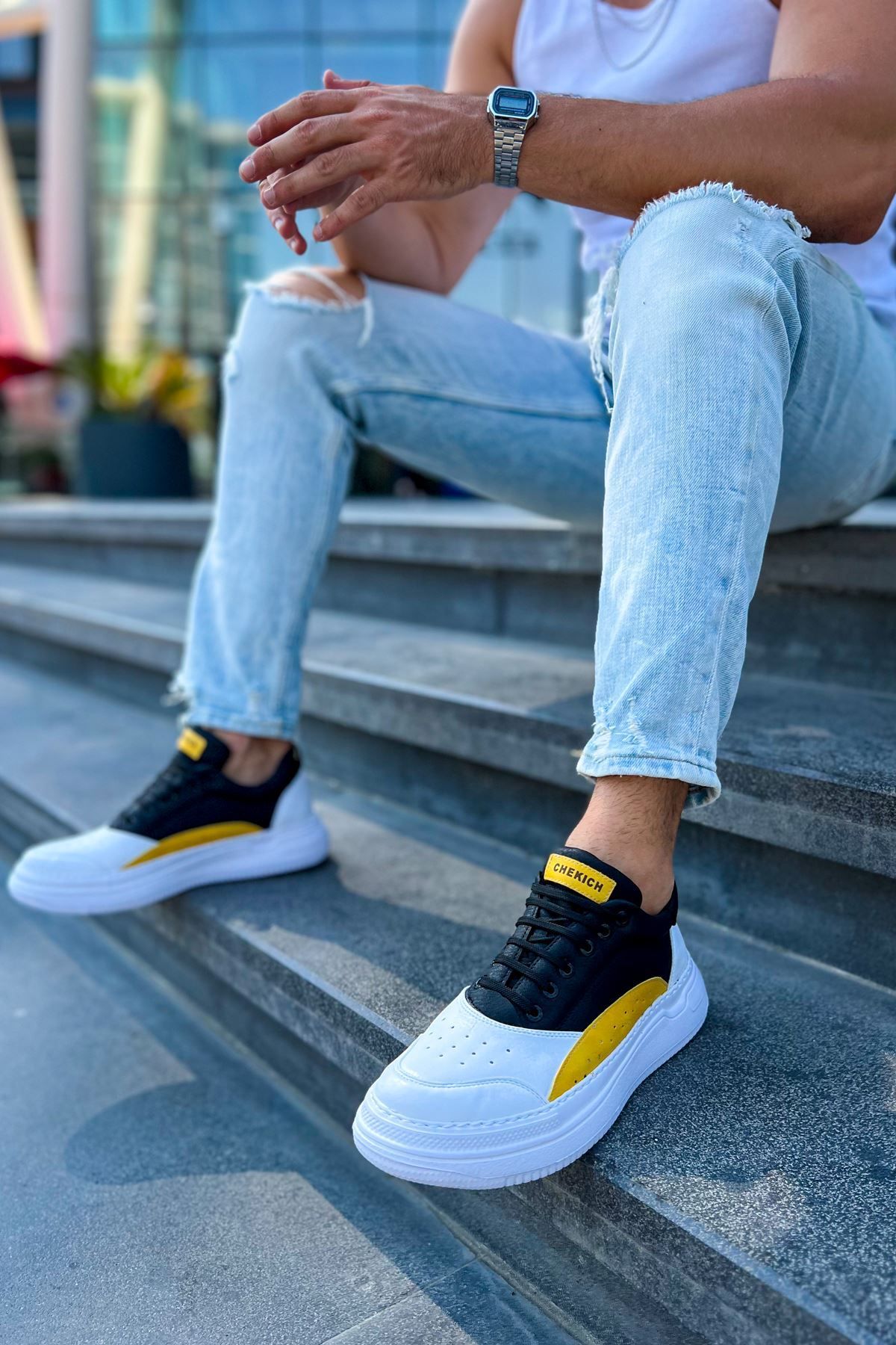 HİLALSHOP CH115 CBT Literide Erkek Ayakkabı BEYAZ/SARI/SIYAH