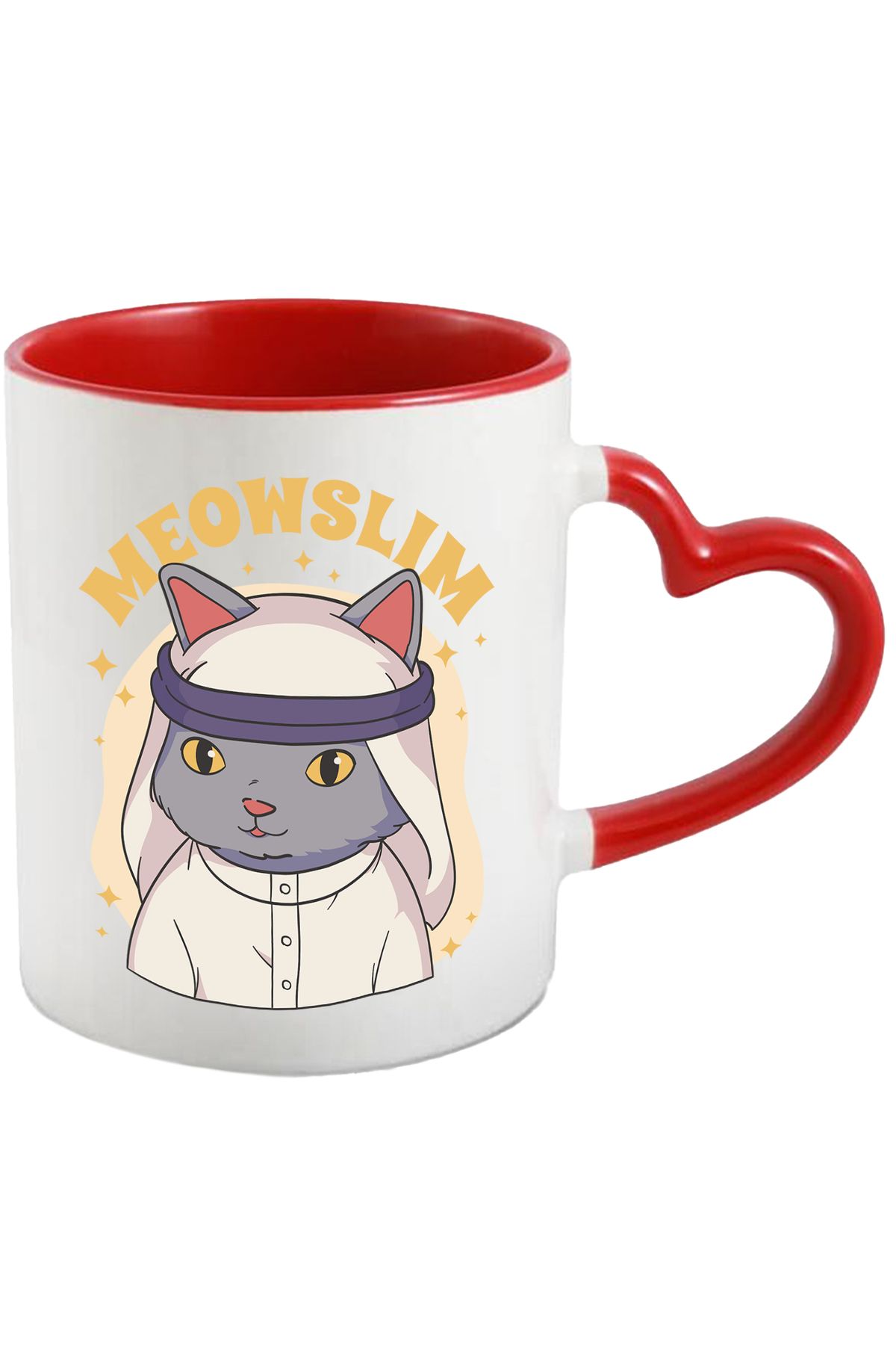 StoryGift Romania Cana Cu Mesaj Meowslim, Pisica, Religie, Islam, Stele, Multicolor 330 Ml, Cerami, Cu Maner Inim - One Size