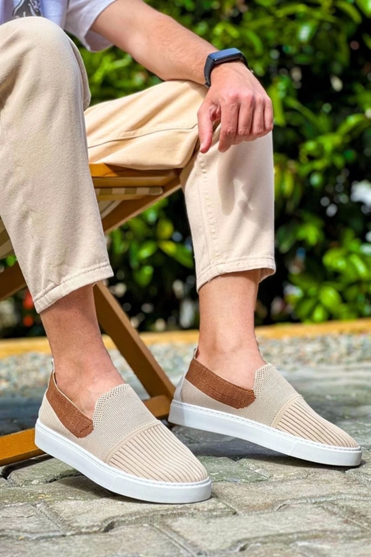 Store Kb-114 Kuback Bej Taba Triko Yüksek Taban Bağcıksız Günlük Erkek Ayakkabı