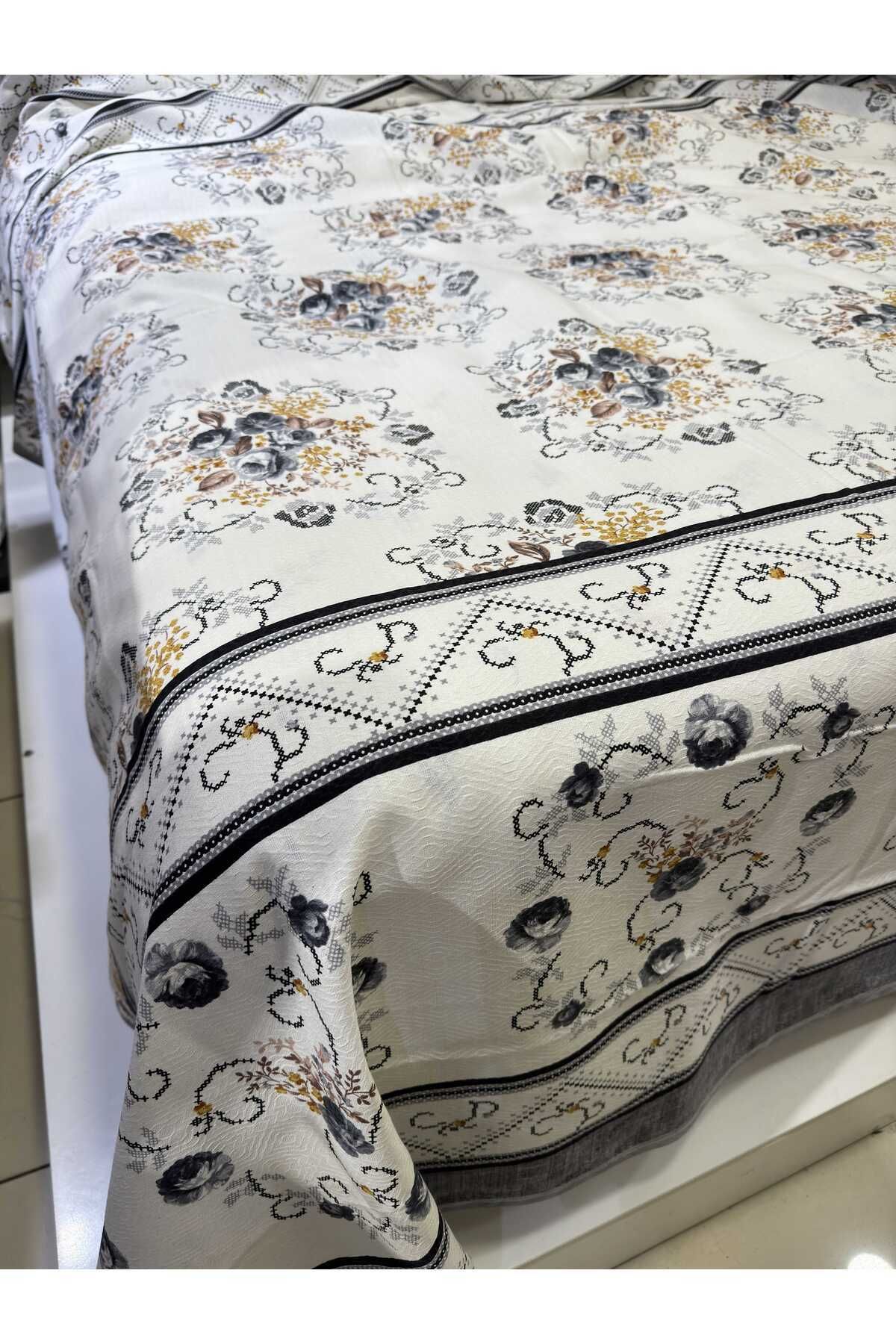 ŞENER HOME-Bouquet Pattern Printed 200x240 CmDouble (BATTAL) Single Pike - Gray 8
