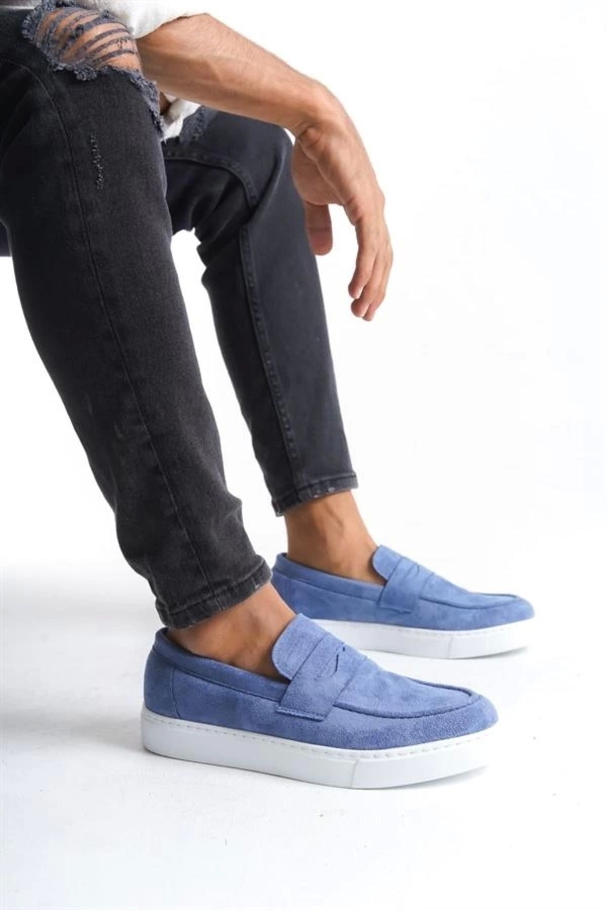 Store SLW180 Estilo X Bağcıksız Süet Erkek Günlük Spor Klasik Ayakkabı SBT - Mavi