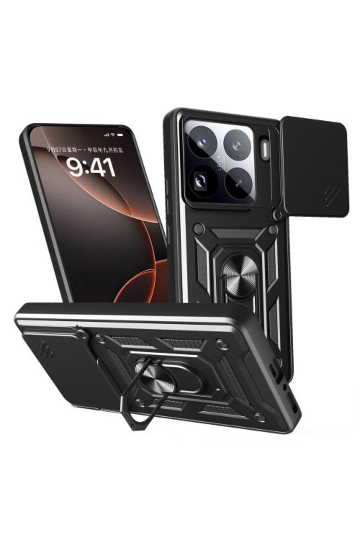 Teleplus Xiaomi Mi 15 Pro Kılıf Pars Yüzüklü Kamera Sürgülü Tank Kapak