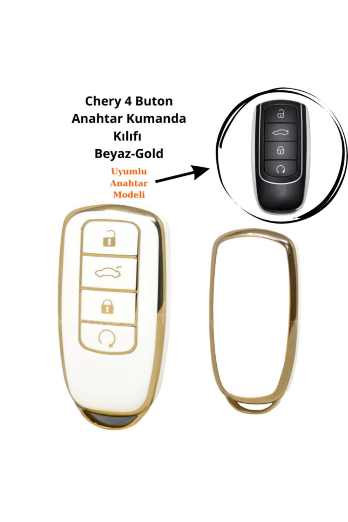 maxisepet Chery Tiggo 7 Pro Anahtar Kumanda Kılıfı Beyaz Gold