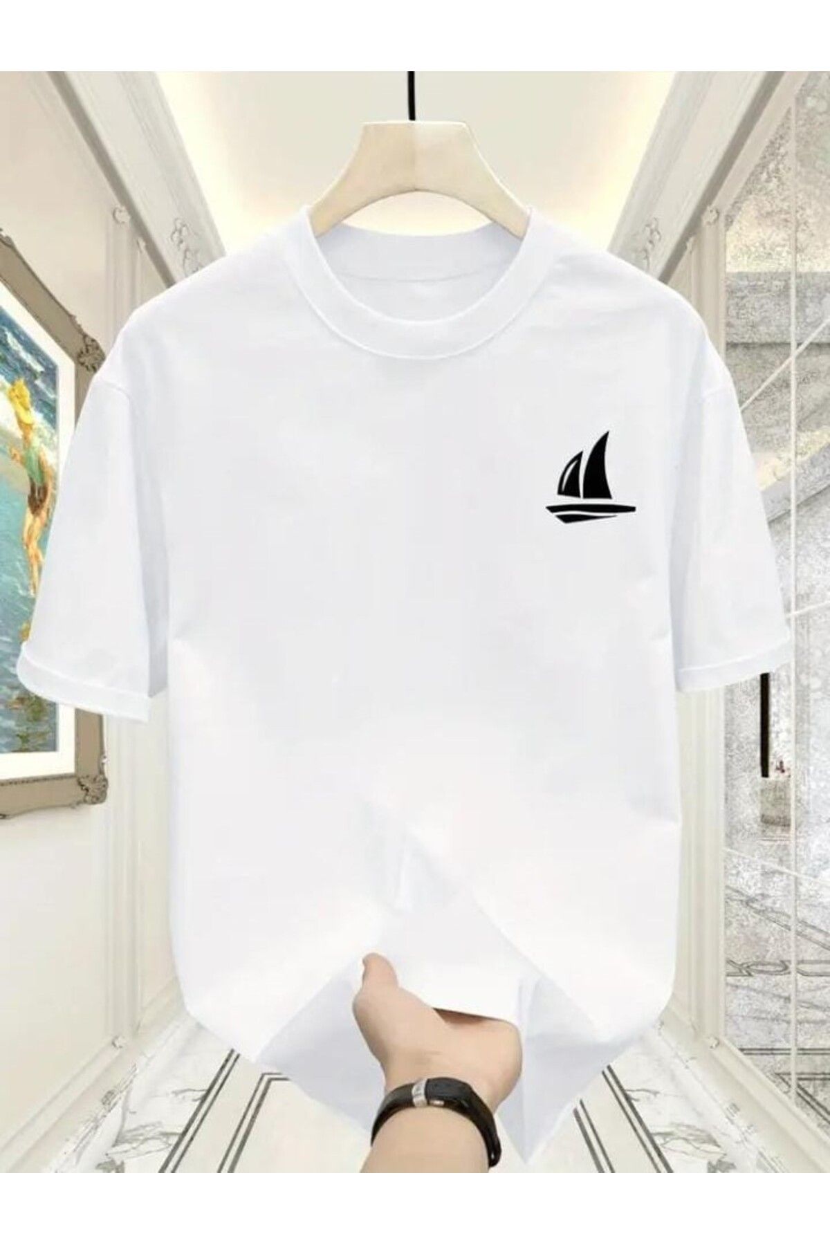 TekTarzz Unisex Yelkenli Baskılı Tasarım Tshirt