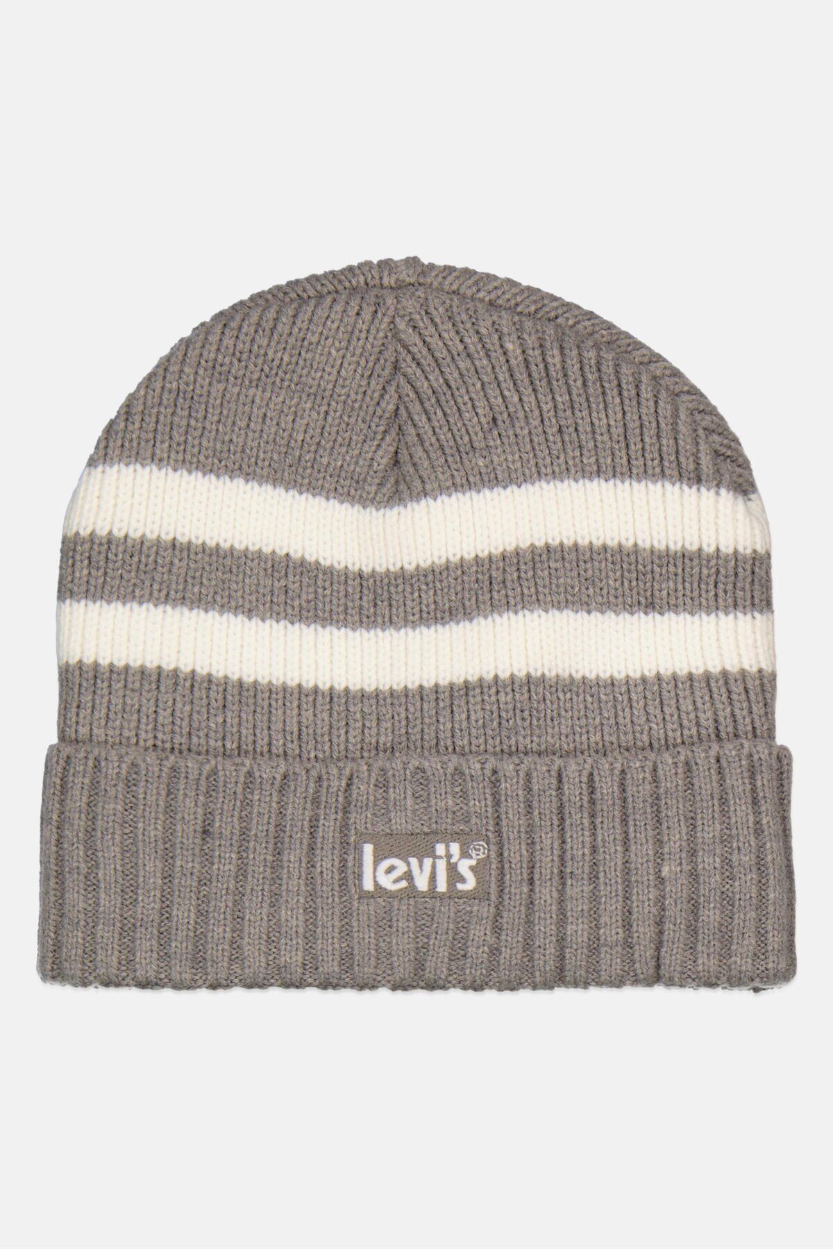 Levi's-Men Embroidered Brand Logo Knitted Beanie, Grey 1