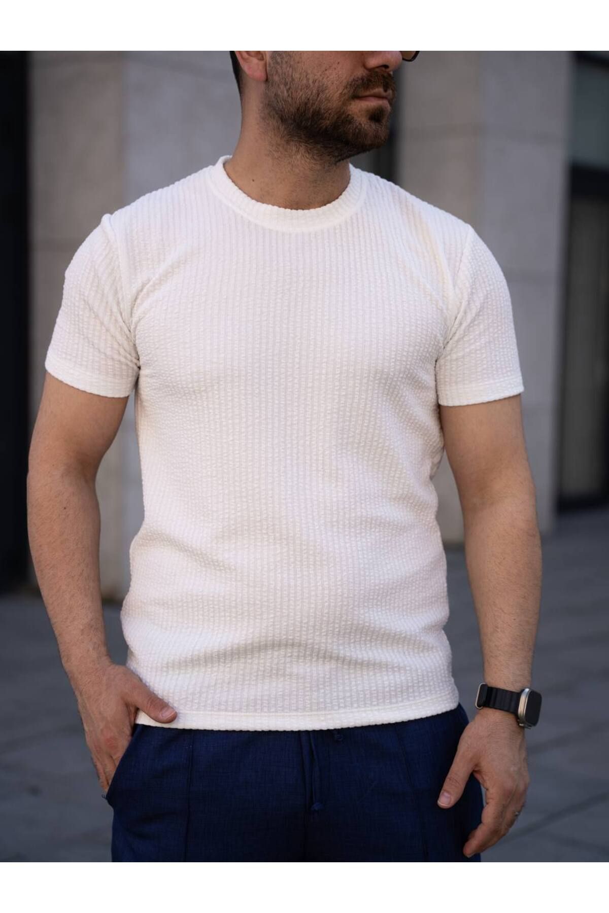 ROBERTO BORNOVA Bisiklet Yaka Waffle Burgu Kumaş Tshirt KP
