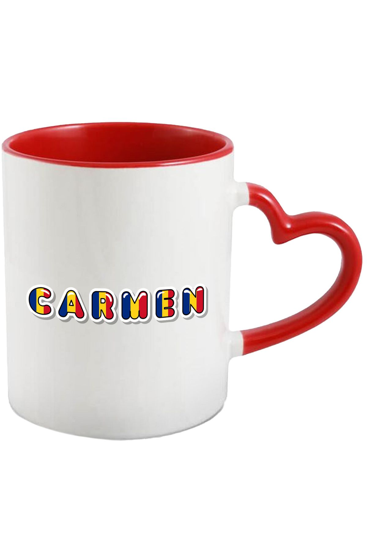 StoryGift Romania Cana Cu Numele Carmen, Romania, Suporter, Steagul Romaniei, Patriot, 330ml, Cera, Cu Maner Inim - One Size