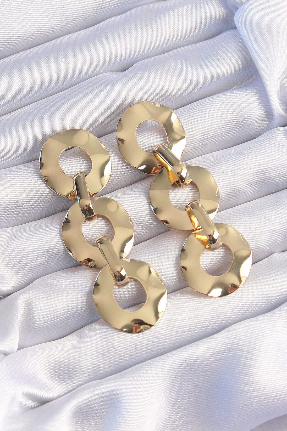 melfxxl eticaret Pirinç Gold Renk Oval Ayna Model Sallantılı Küpe - Lisinya
