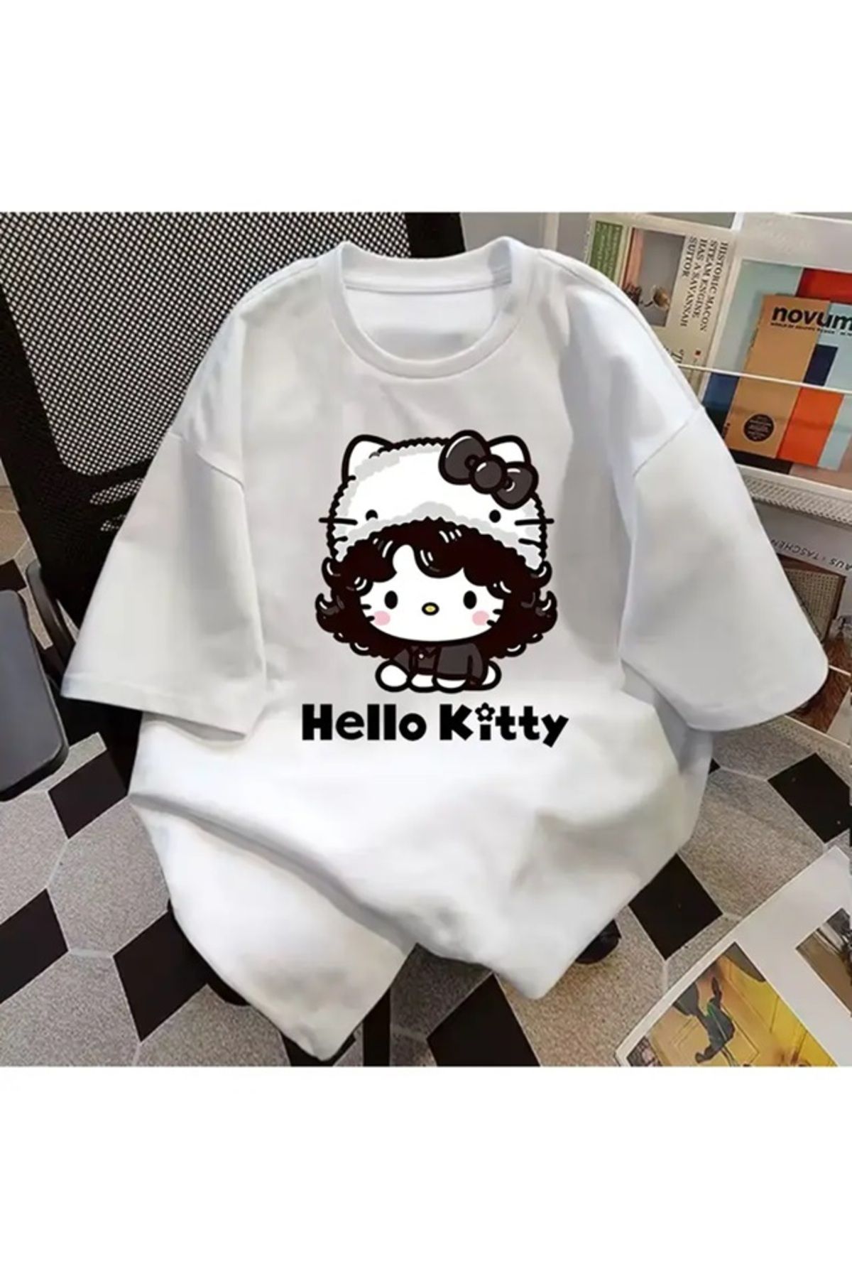 Touz Moda H Kitty Baskılı Unisex Oversize T-shirt