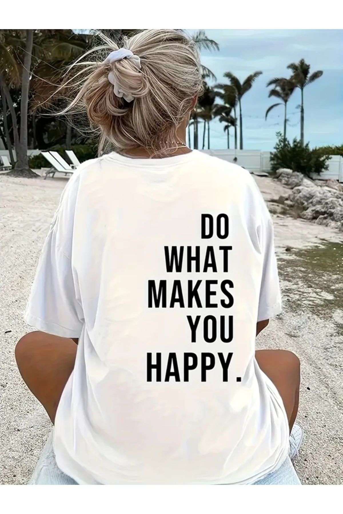 Touz Moda Do What Makes You Happy Baskılı Unisex Oversize T-shirt