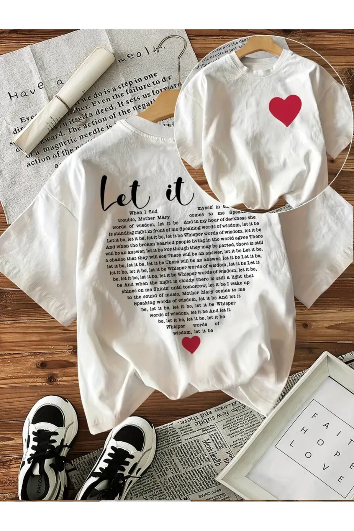 AEMİ Kadın Let It Baskılı %100 Pamuk Oversize T-shirt