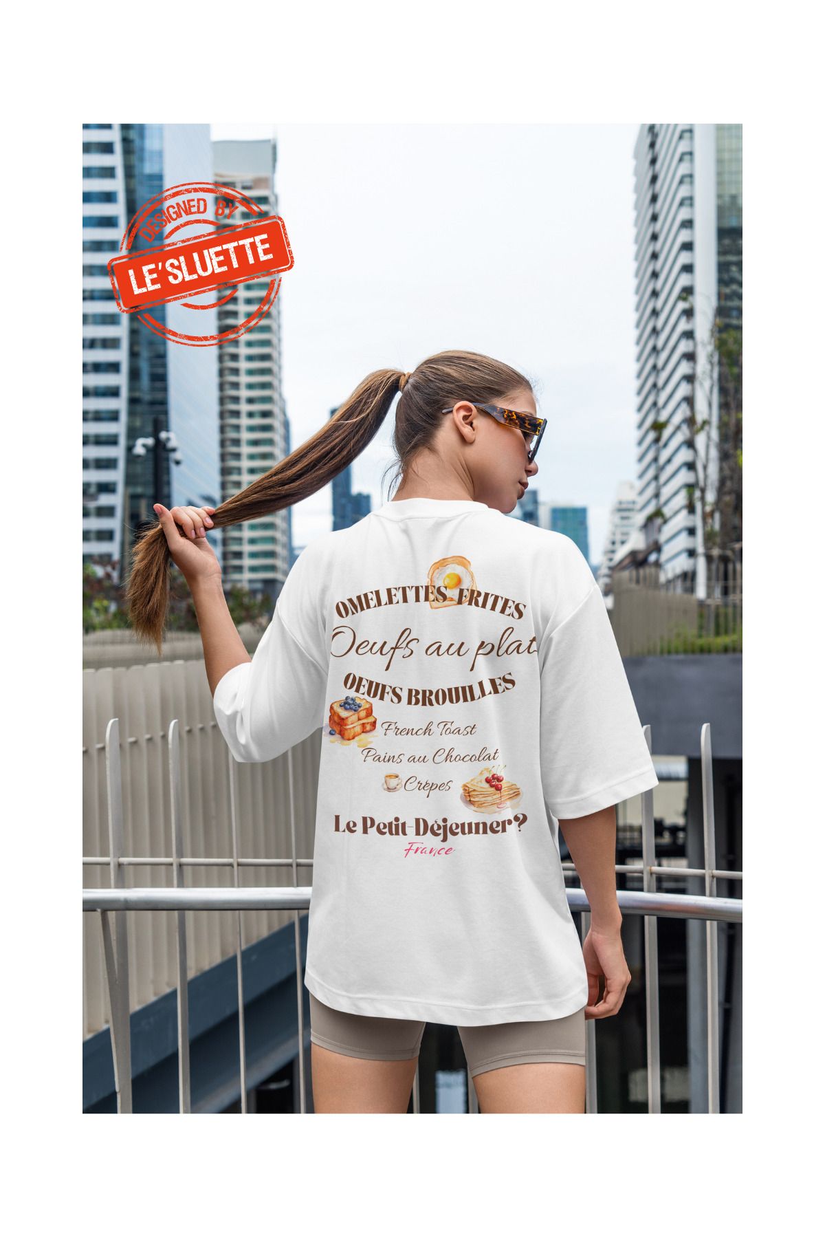 Le'sluette shadow of style Kruvasan Baskılı Oversize %100 Pamuk T-Shirt